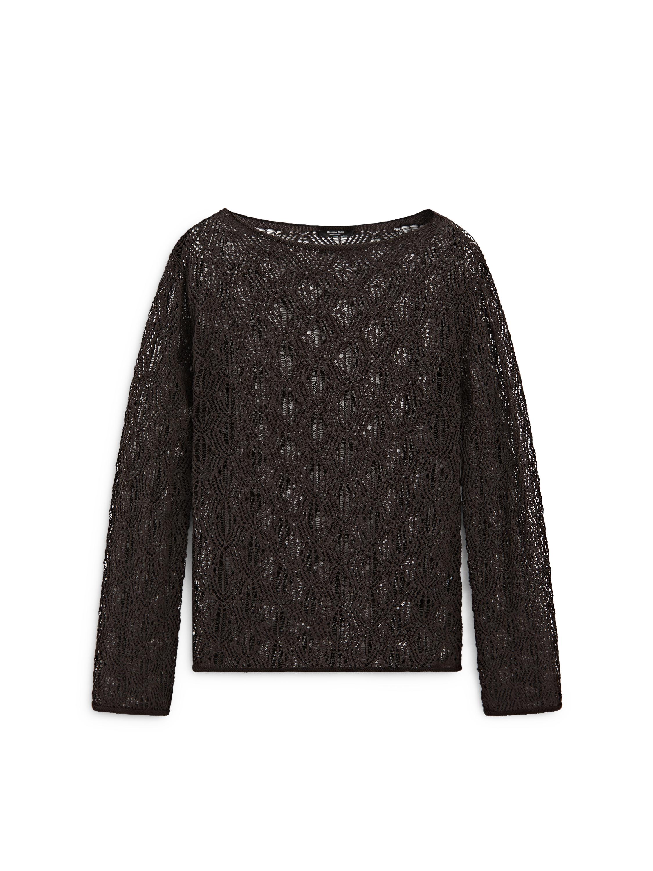 Boatneck sweater with openwork detail — BROWN