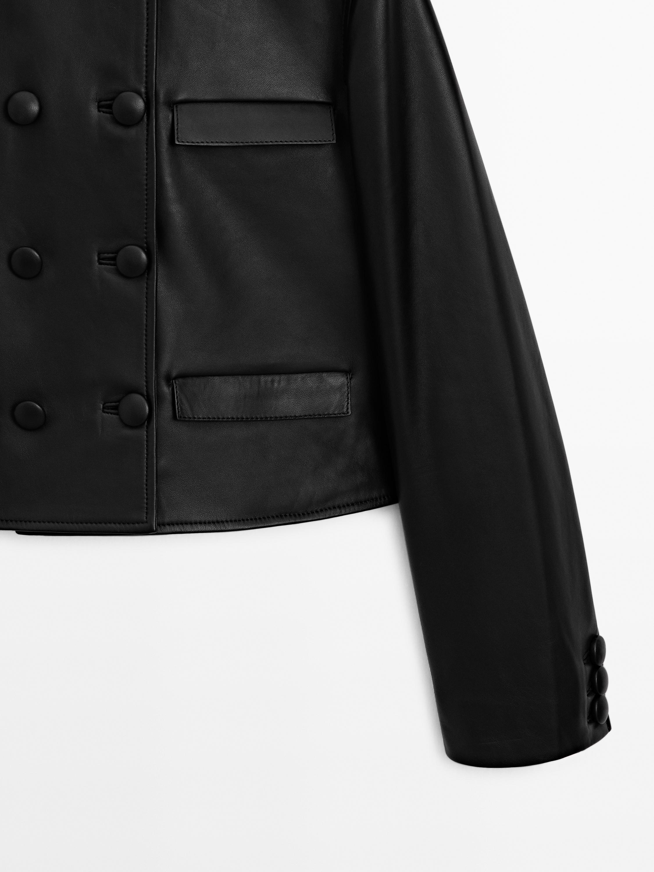Cropped leather button jacket