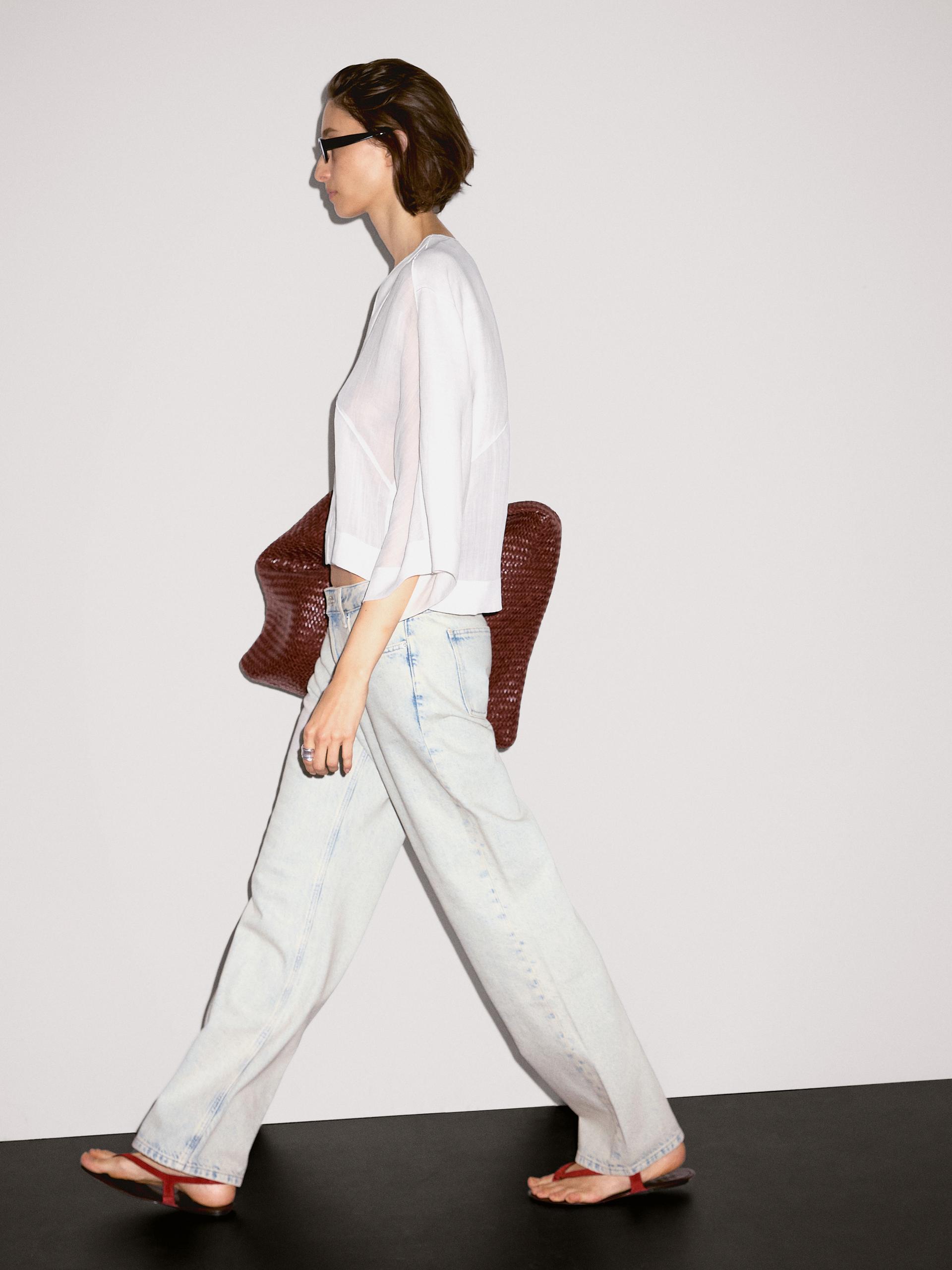 Massimo Dutti Flowing Linen Blend Blouse With Seam Details In White