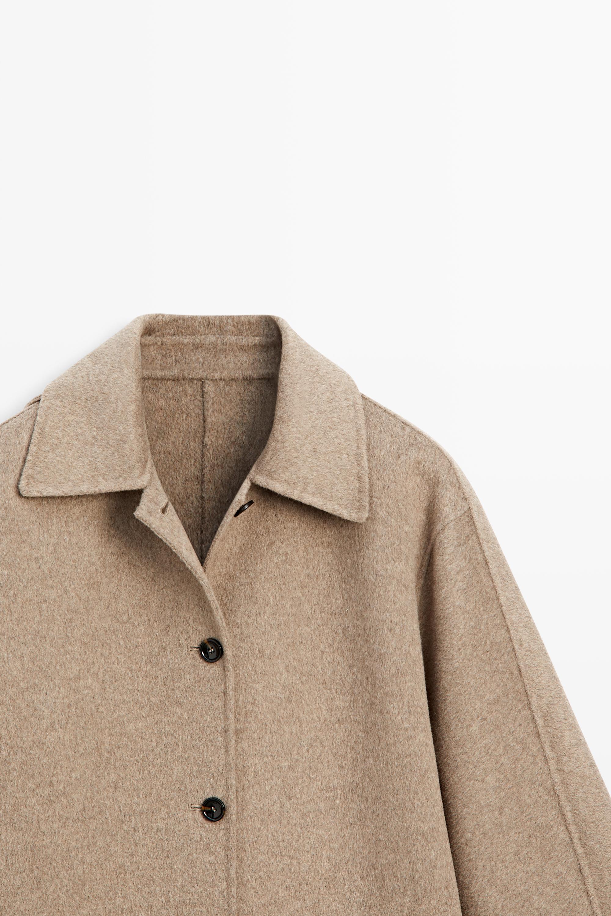 Melange coat with collar detail — TAUPE GREY