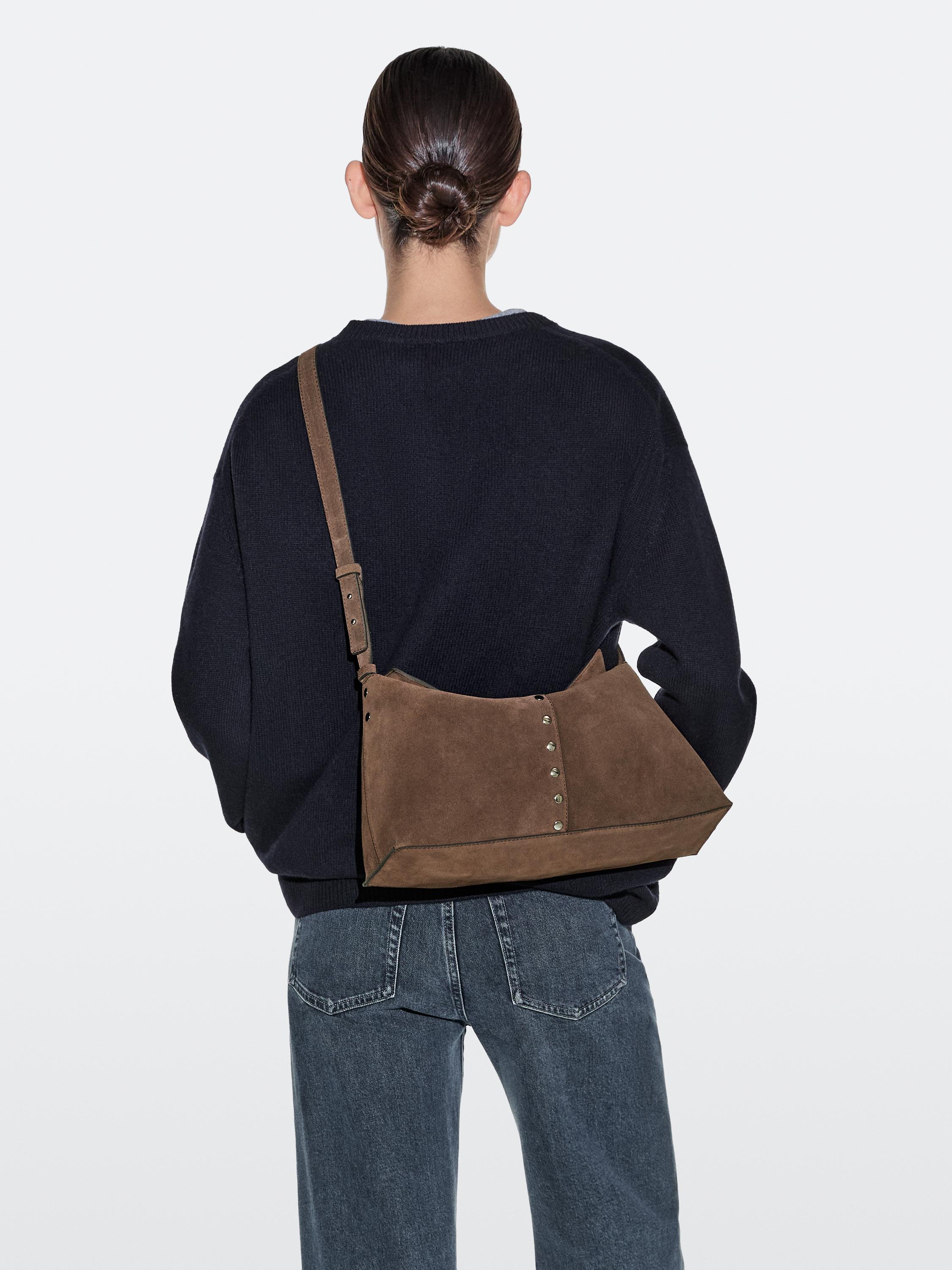 Split suede leather bucket bag — MINK
