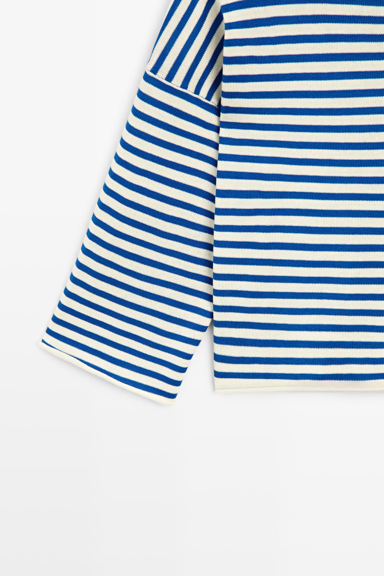 100% cotton striped knit sweater — DEEP BLUE