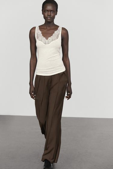 Strappy lace-trimmed camisole top — CREAM 5