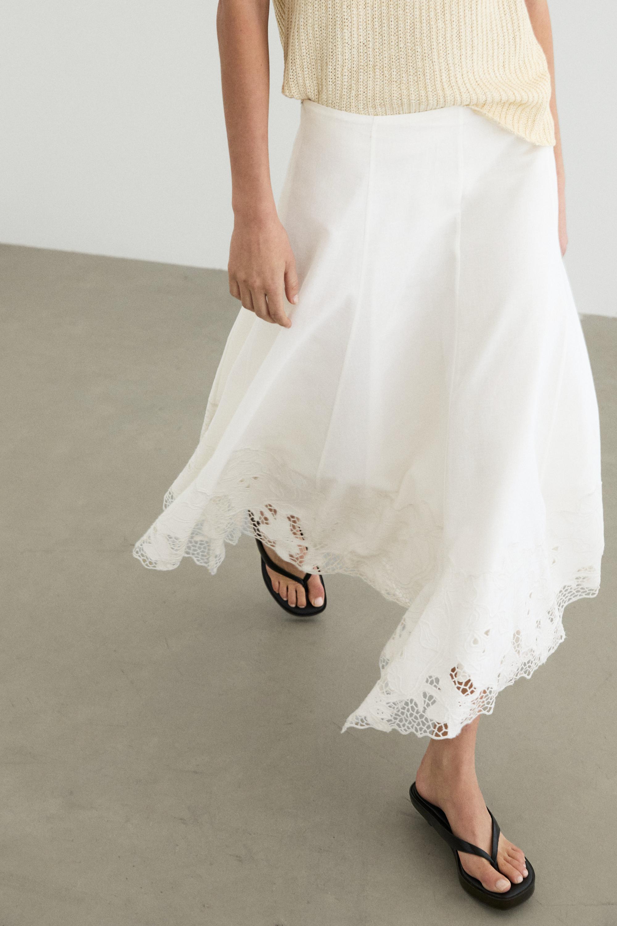 Flared midi skirt with embroidery — WHITE