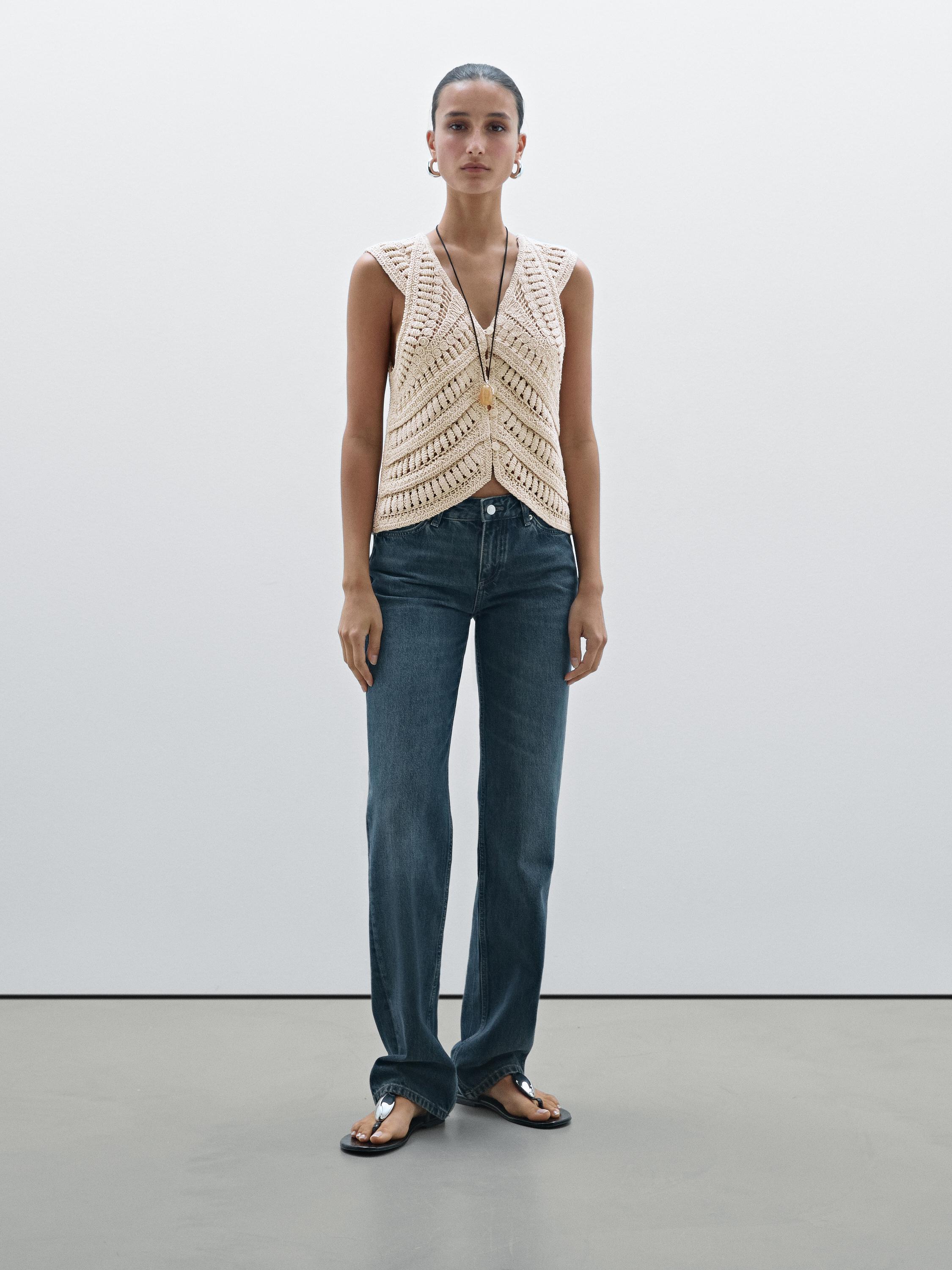 Embellished crochet knit vest