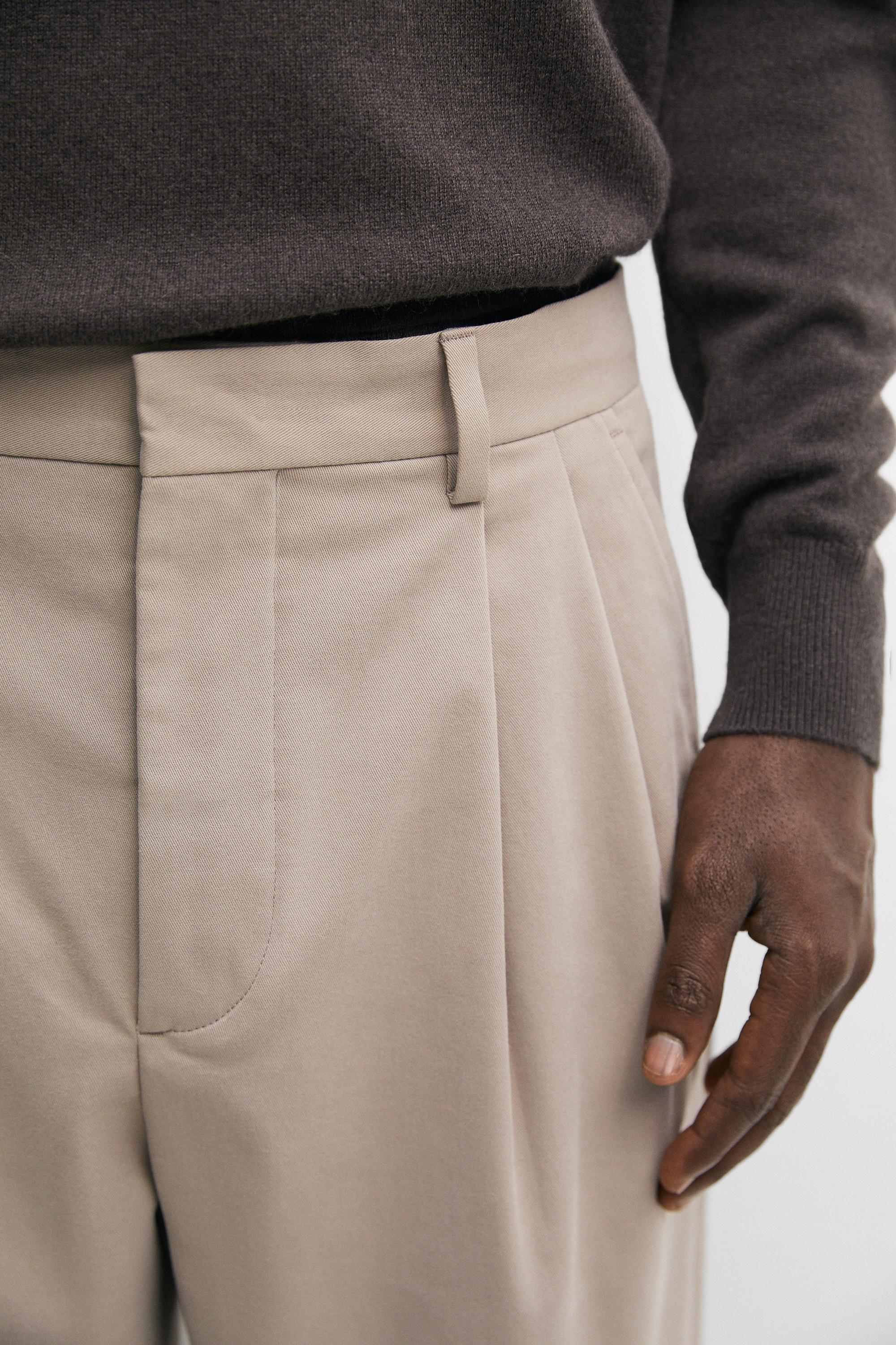 Cotton blend darted pants — TAUPE GREY