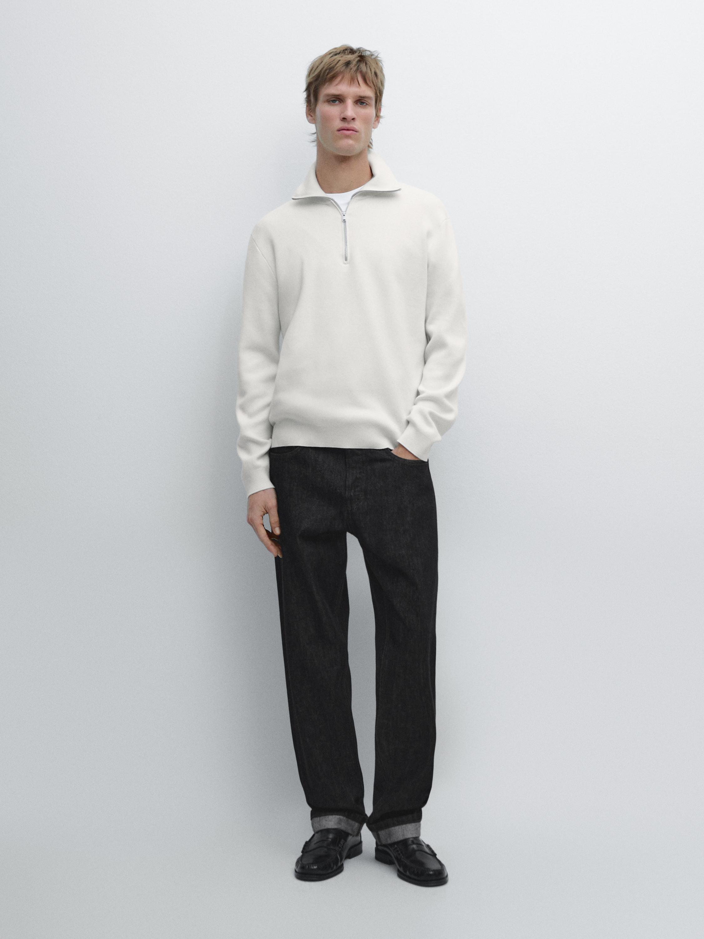 Cotton quarter-zip knit sweater
