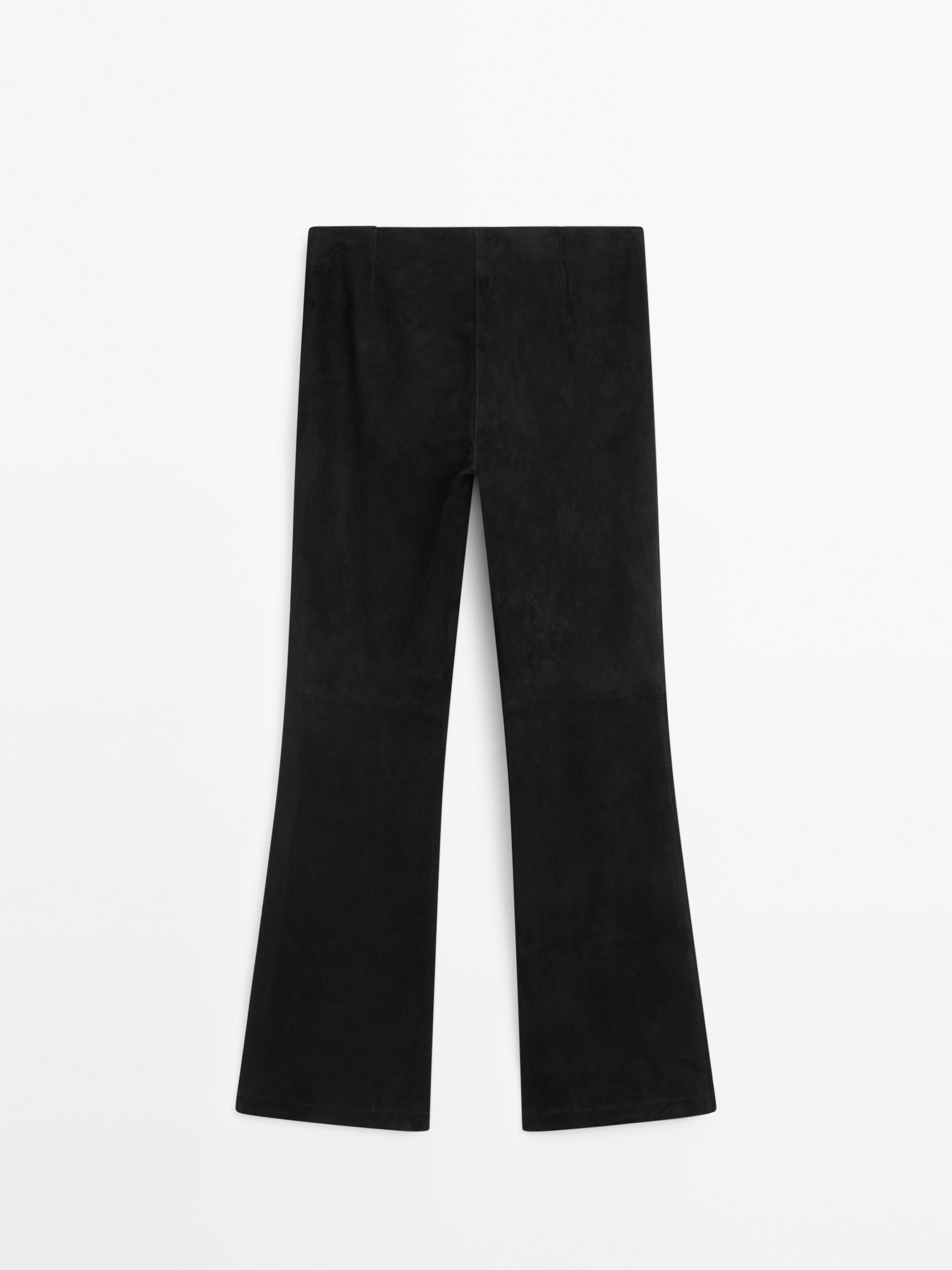 Stretch suede leather flared trousers