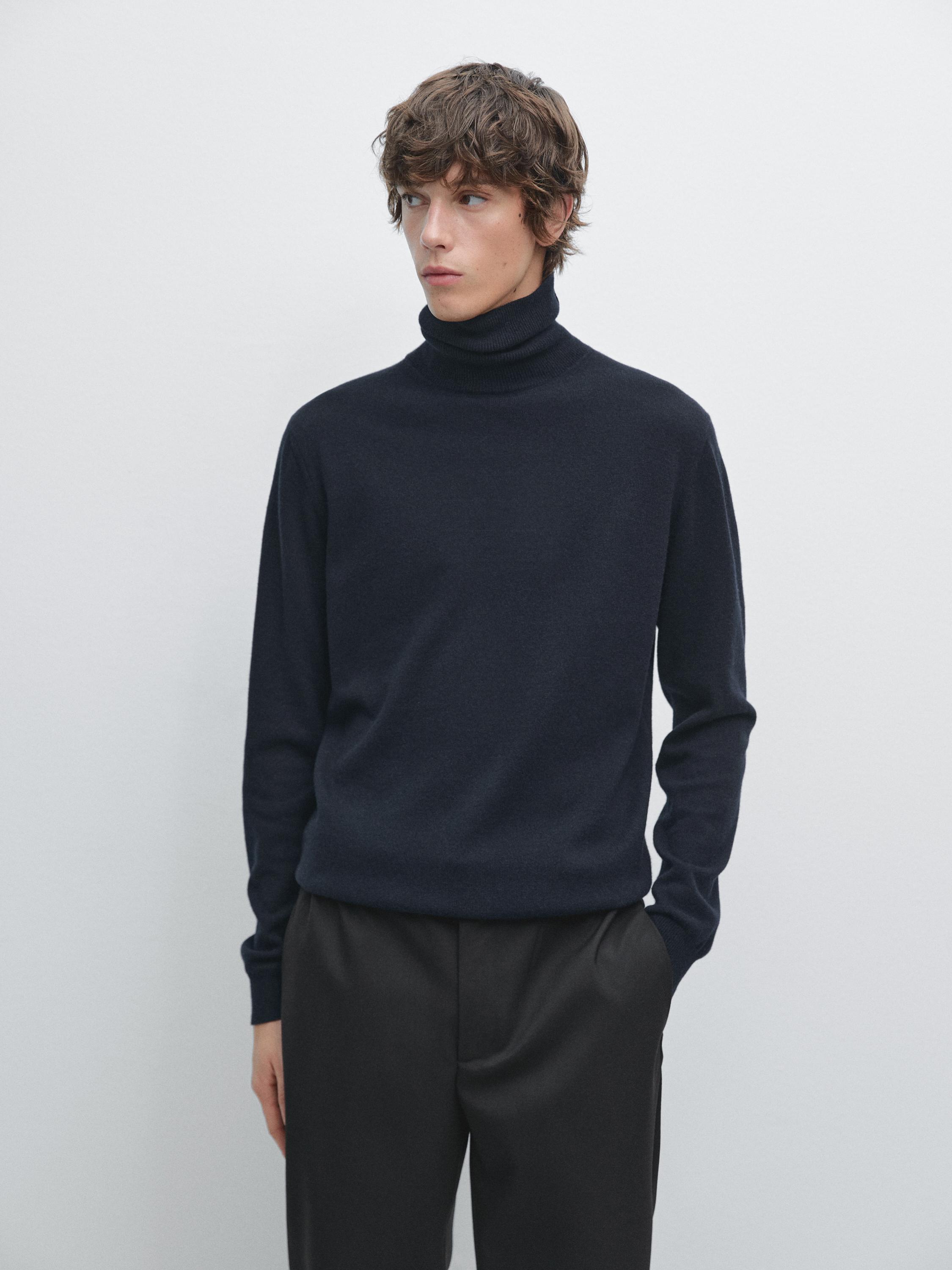 Wool blend knit sweater with high neck