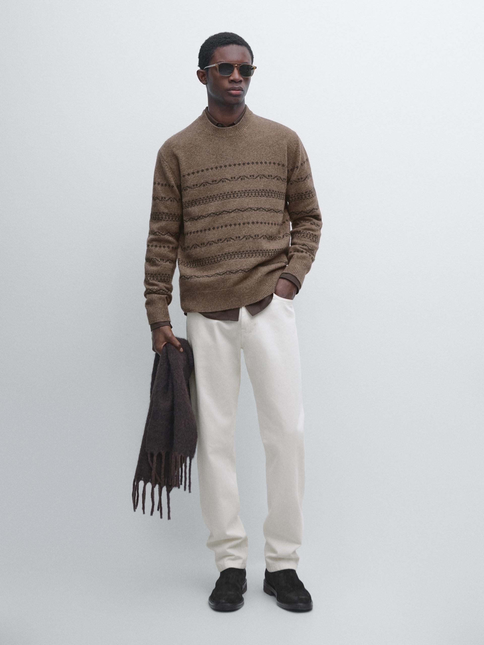 Maglia Jacquard In Misto Lana - Moca - M - Massimo Dutti - Maschile