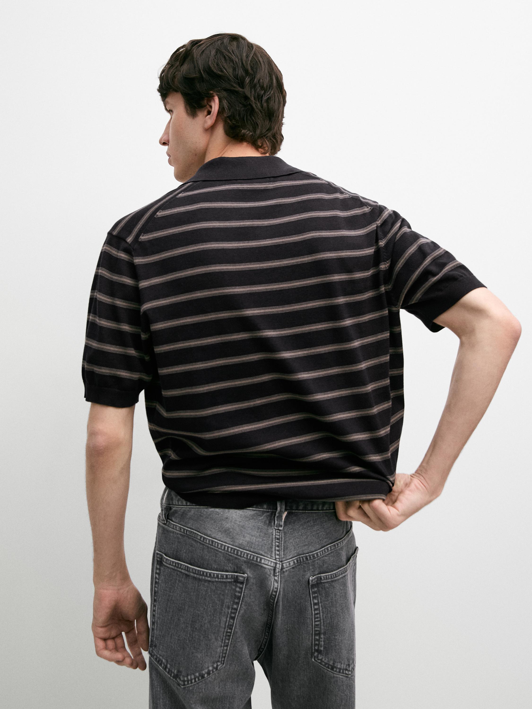 Knit polo shirt with contrast stripes — NAVY BLUE