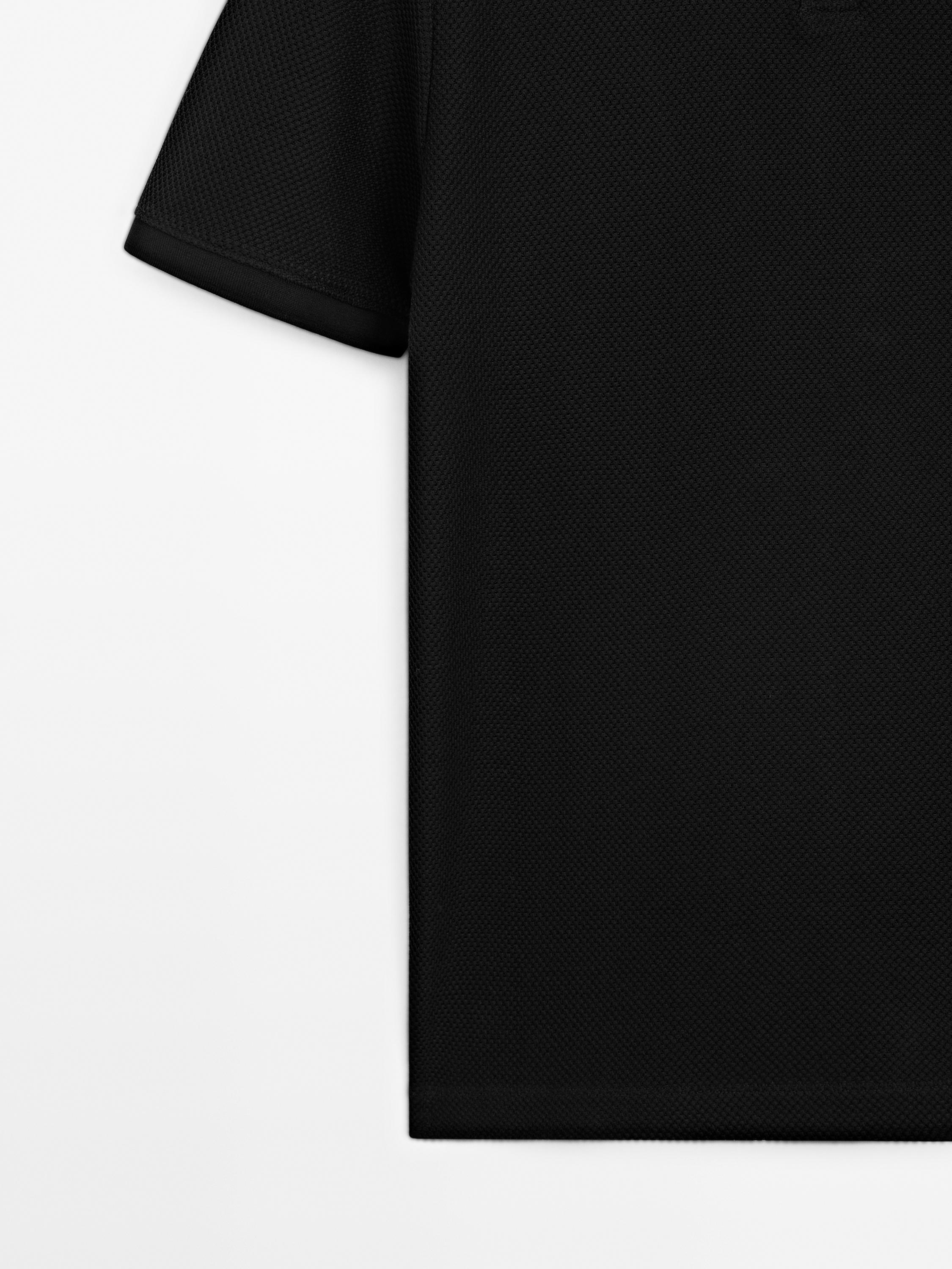 Textured V-neck cotton polo shirt