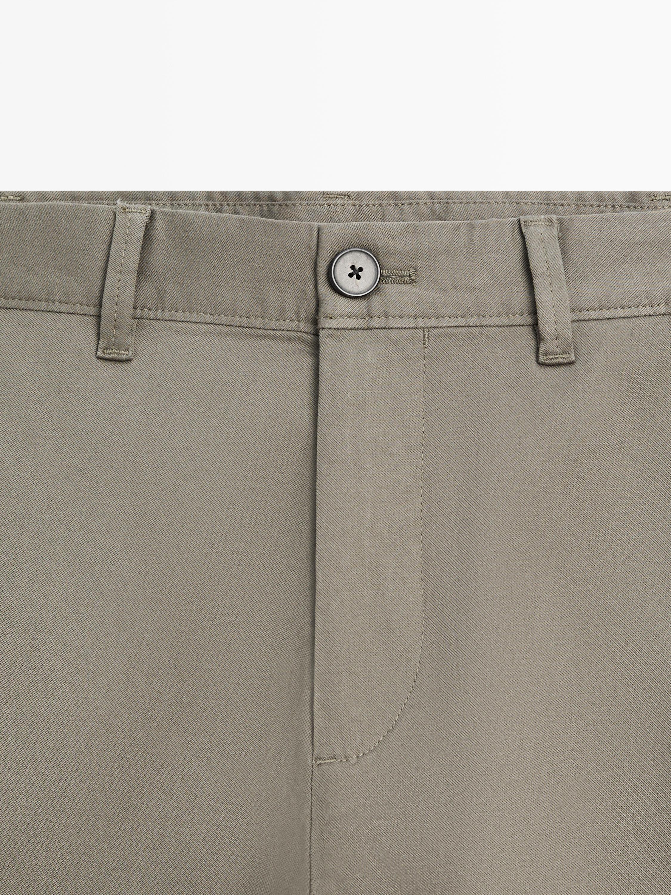 Cotton blend slim fit pants — GREEN