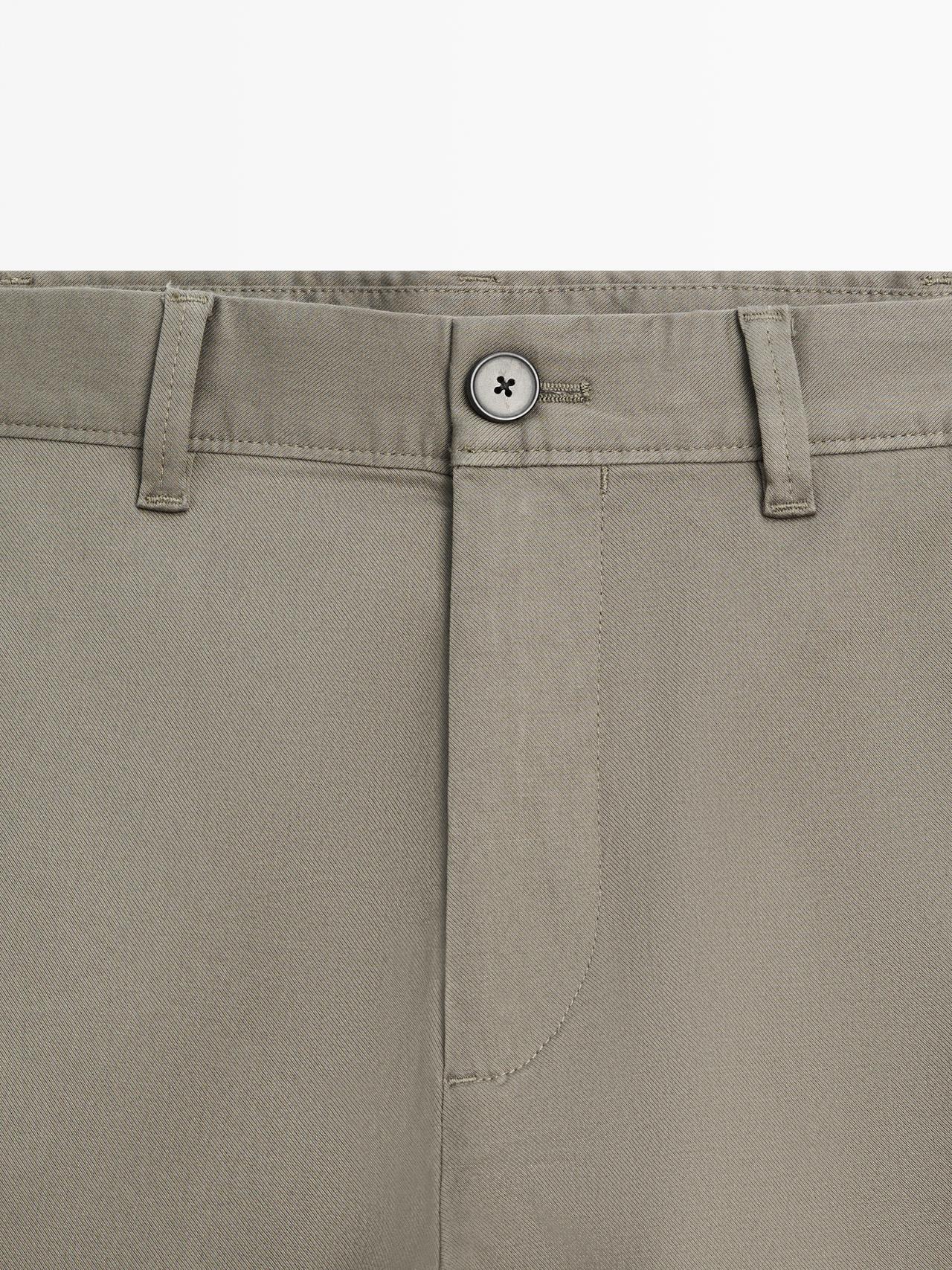 Cotton blend slim fit pants — GREEN