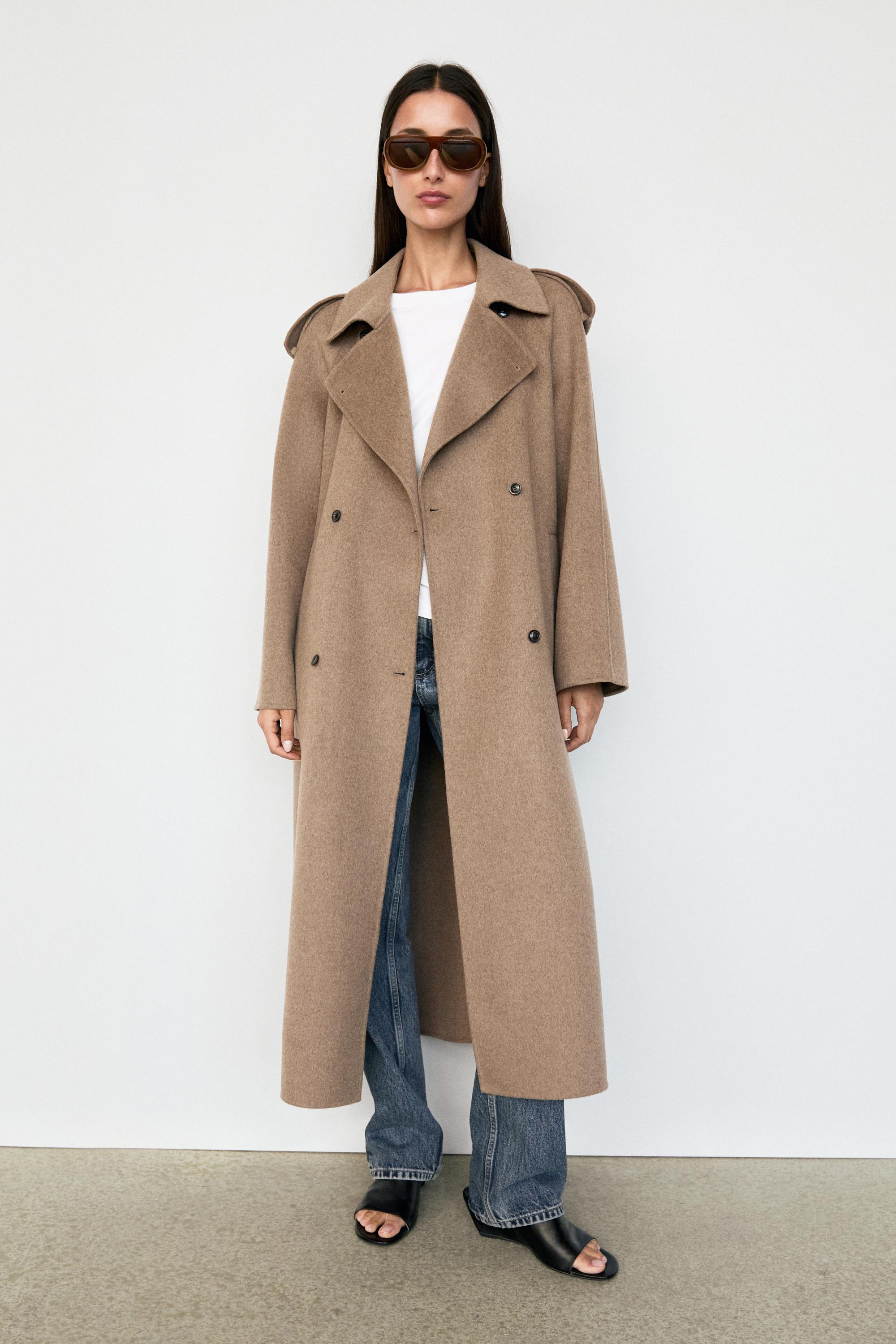 Long wool blend trench coat — TAUPE GREY