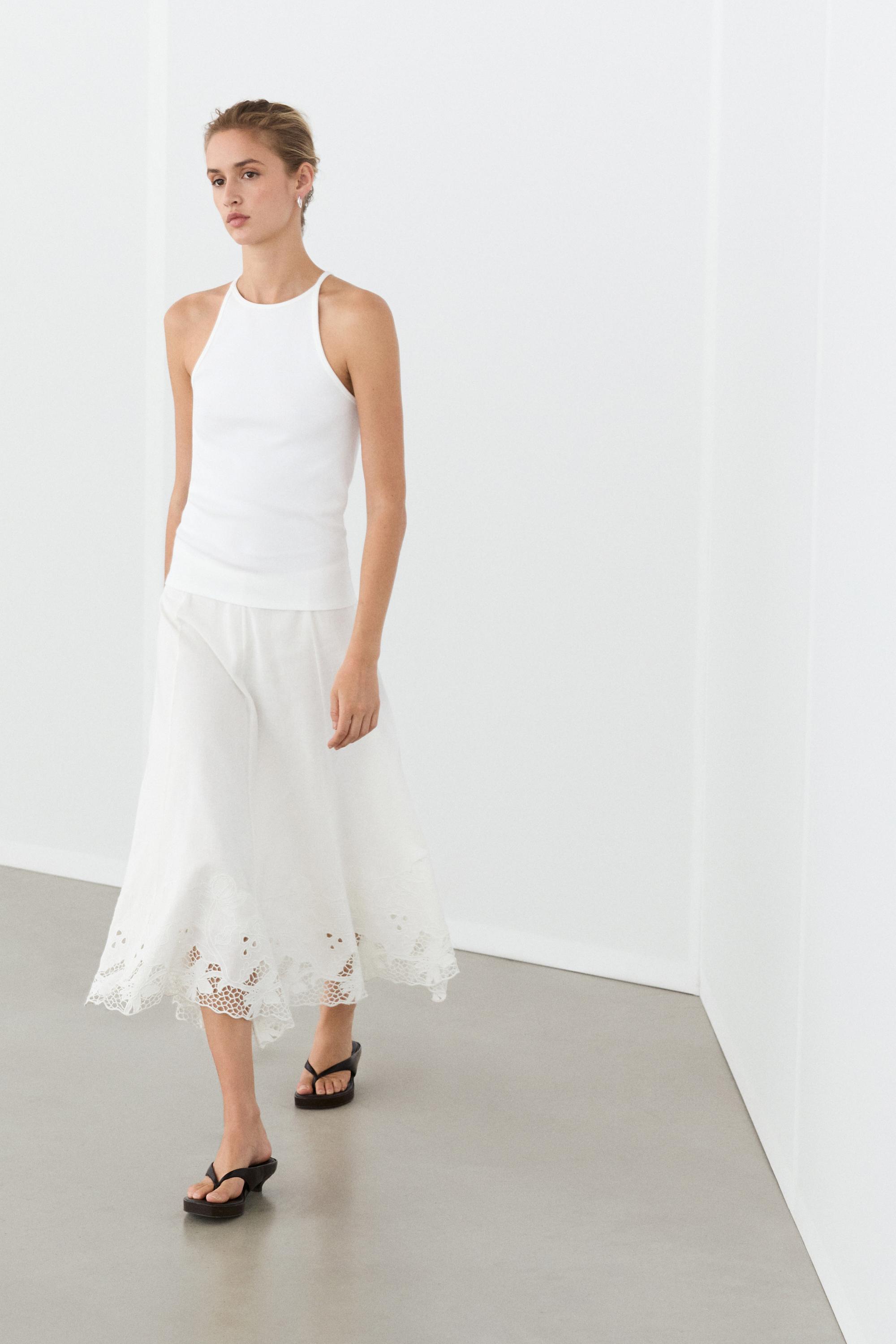 Cotton blend halter top — WHITE
