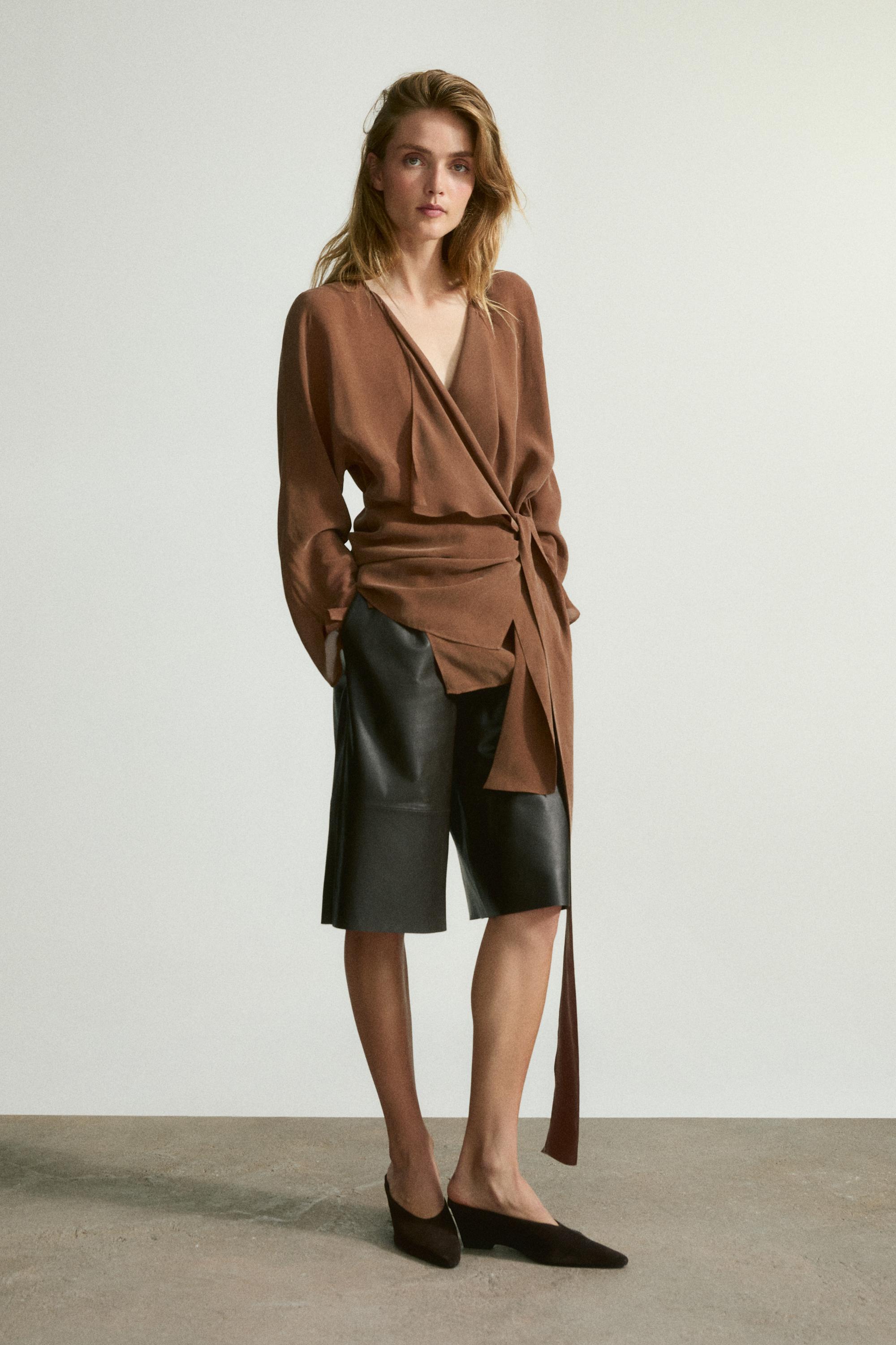 Leather slingback heel shoe — BROWN