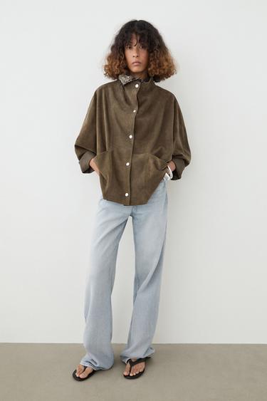High neck suede jacket — KHAKI 7