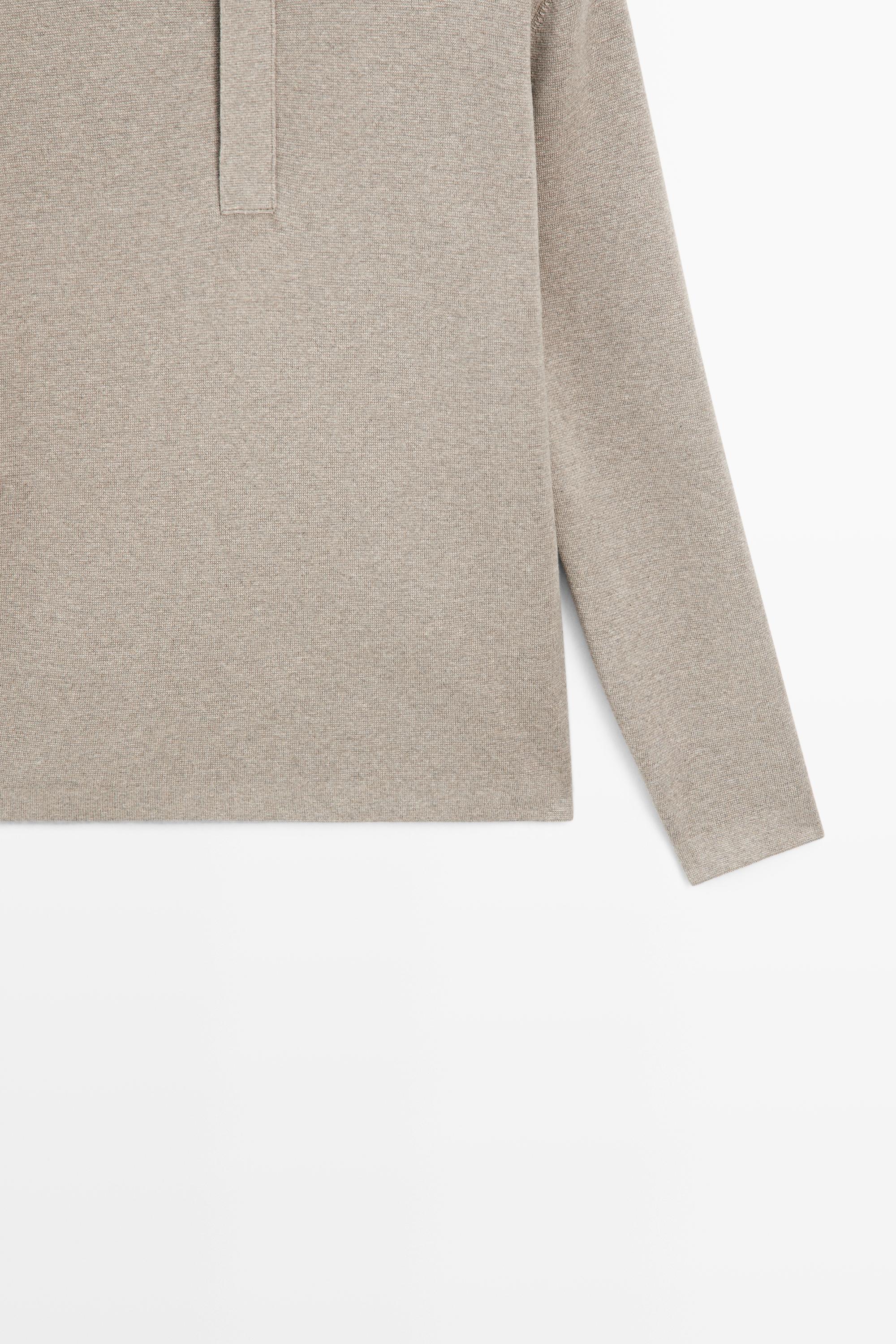 Cotton blend zip-up knit polo sweater — Washed