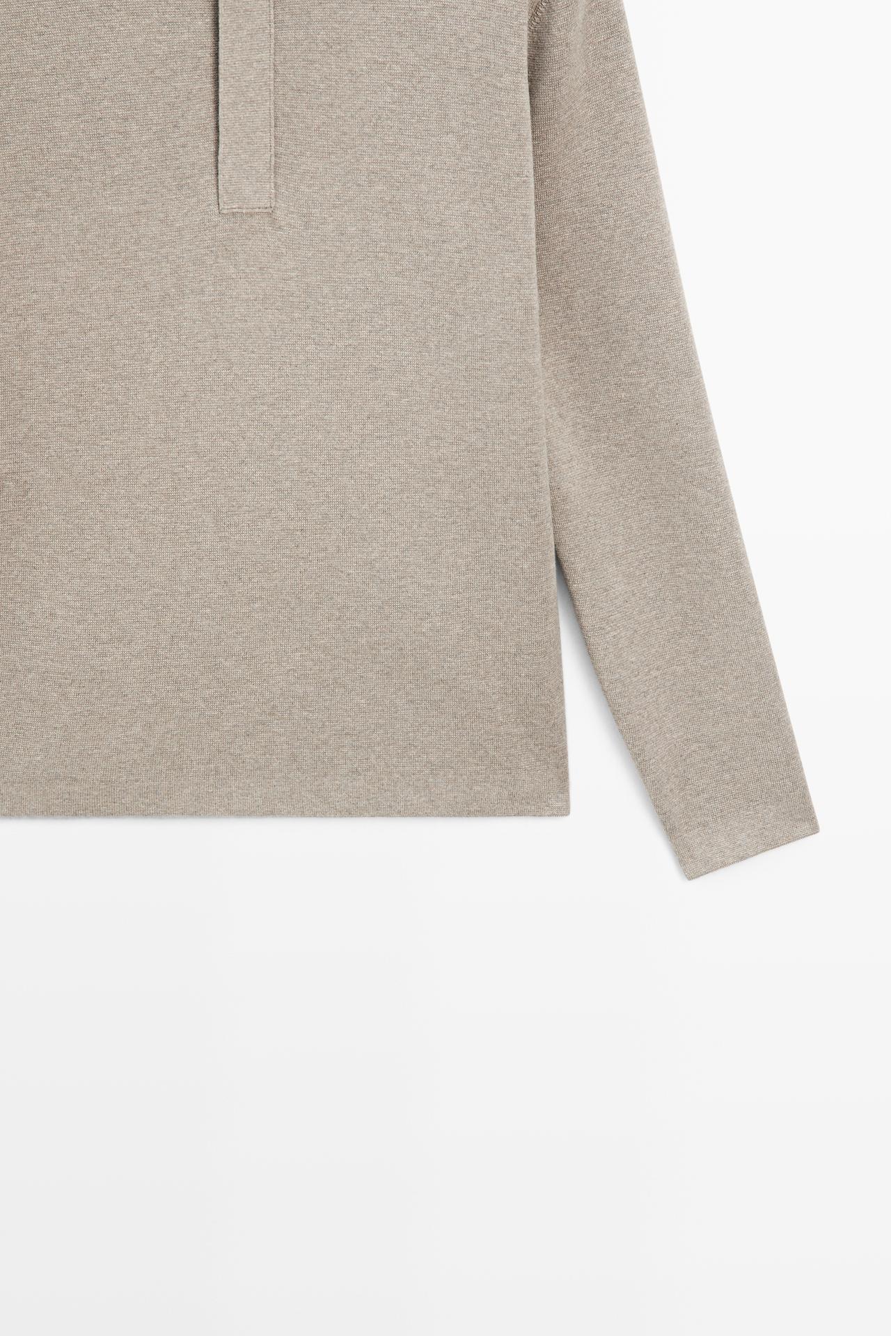 Cotton blend zip-up knit polo sweater — Washed
