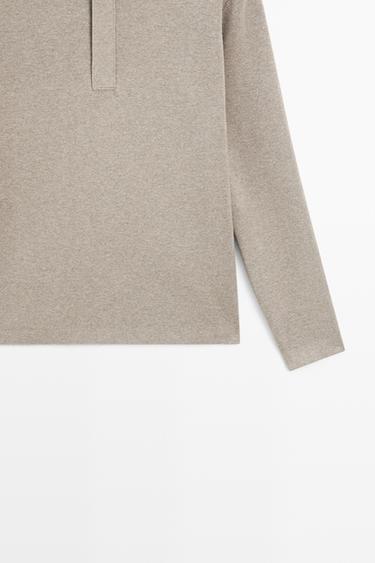 Cotton blend zip-up knit polo sweater — Washed 7
