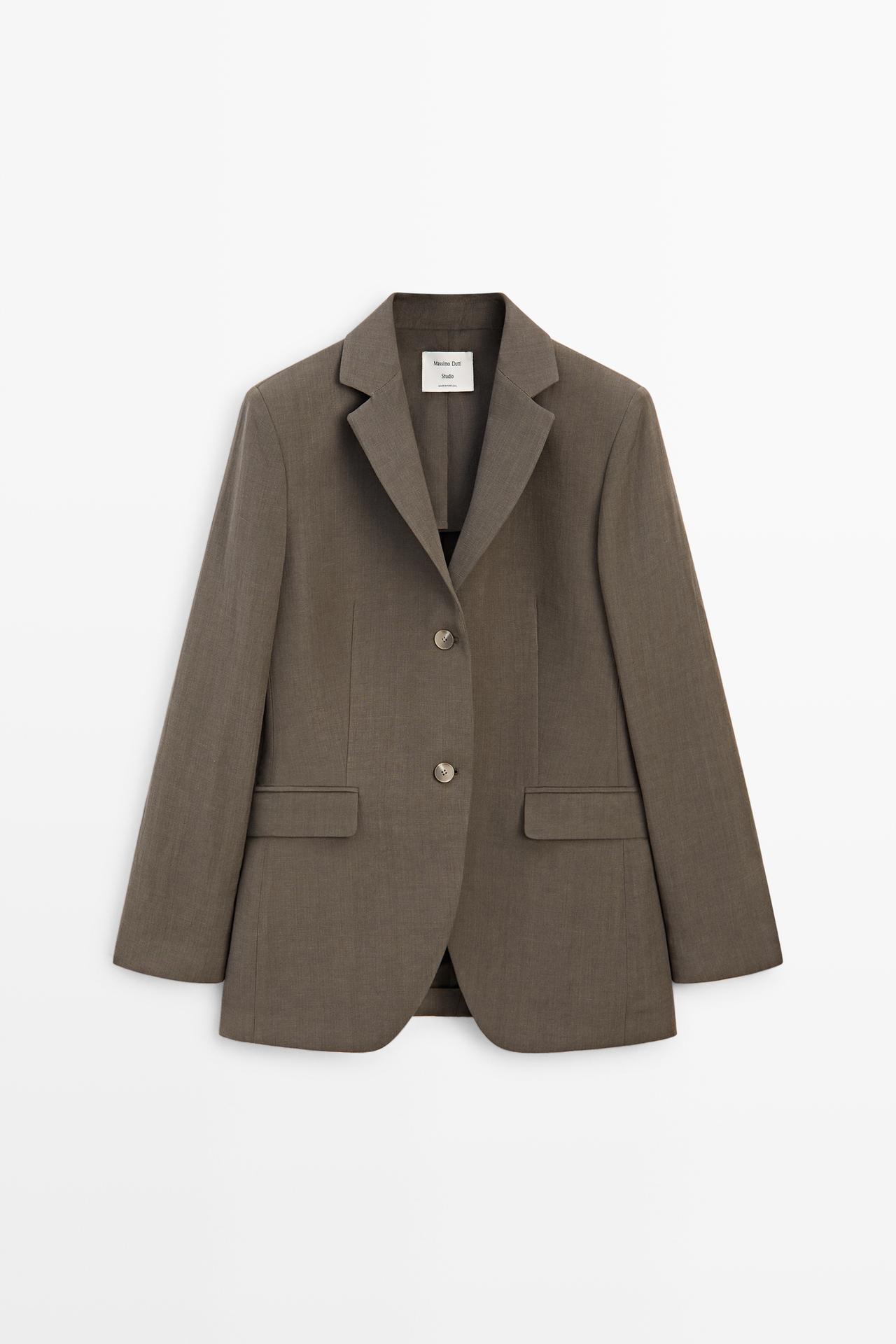 Tailored linen-blend blazer - STUDIO — BROWN