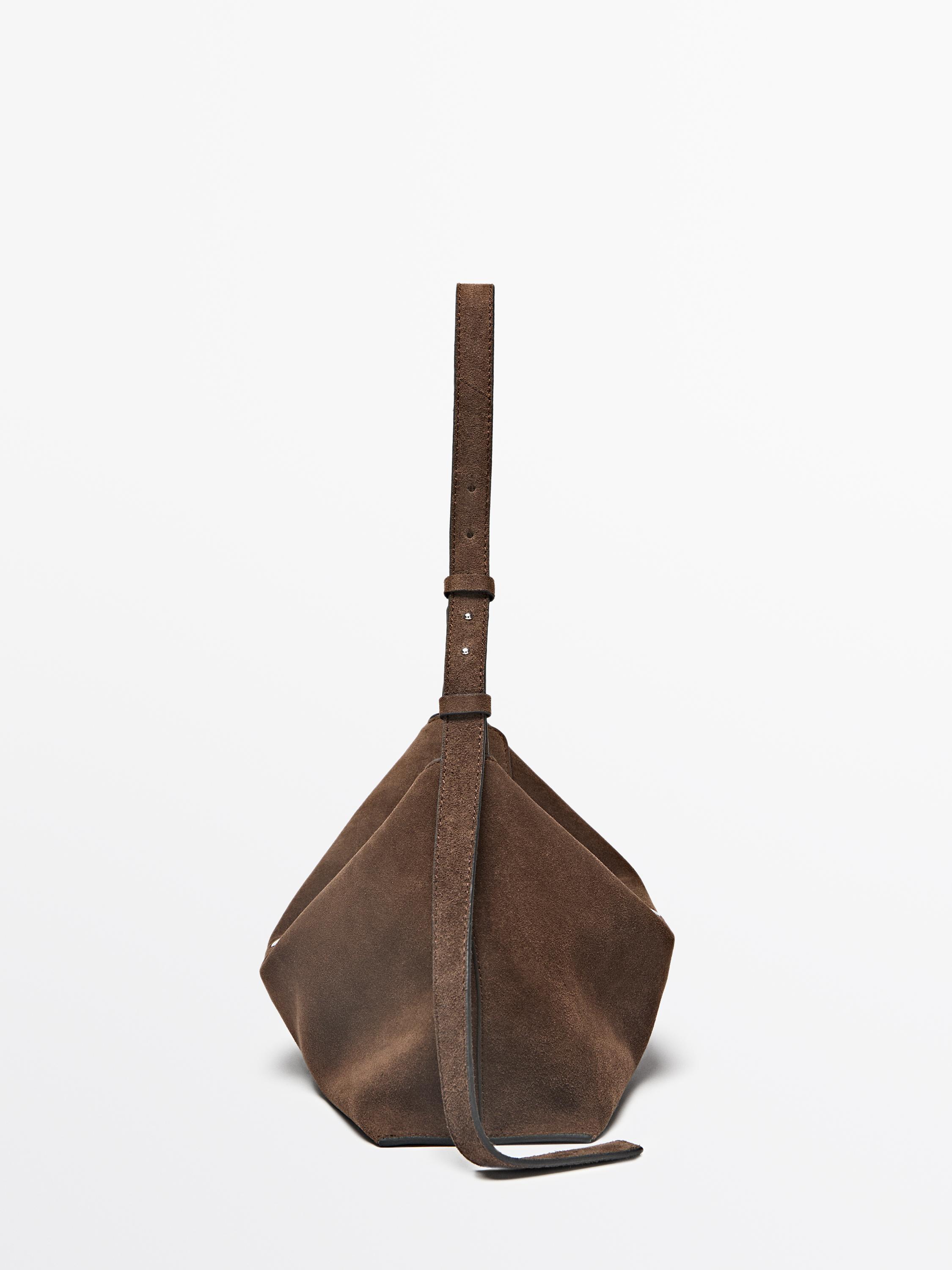 Split suede leather bucket bag — MINK
