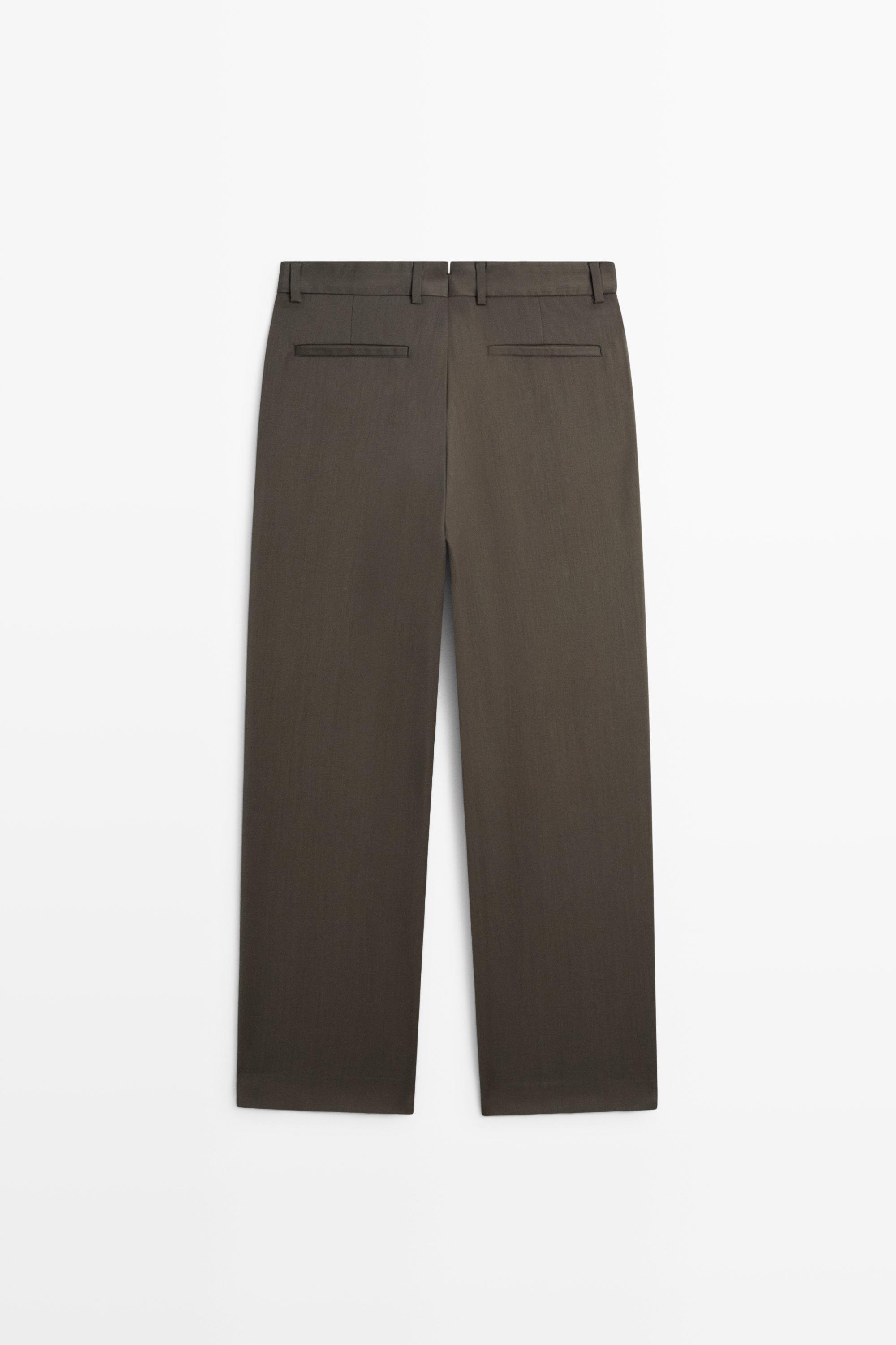 Relaxed-fit darted 100% cool wool pants — Greyish green