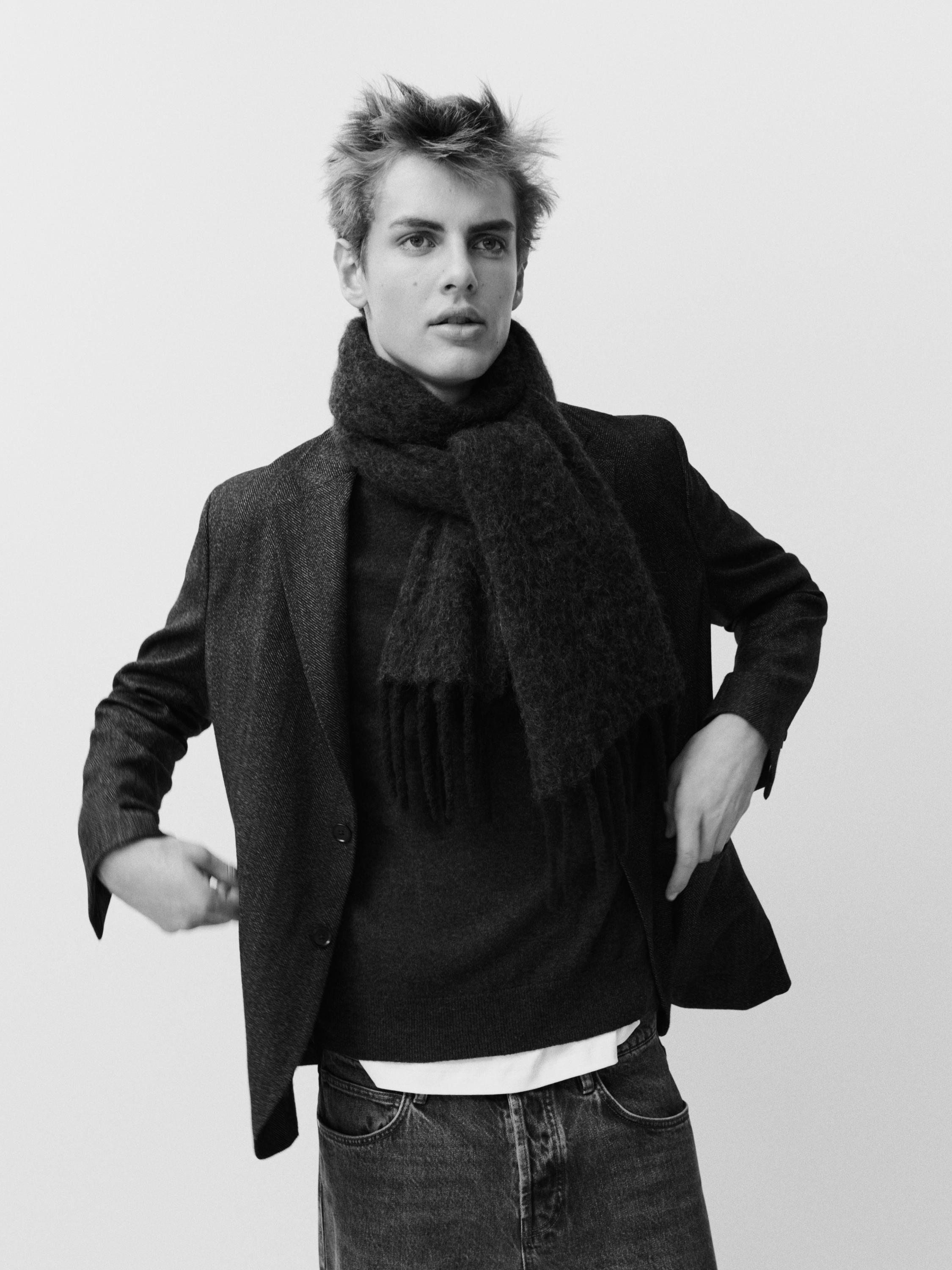 Herringbone wool blend blazer — CHARCOAL