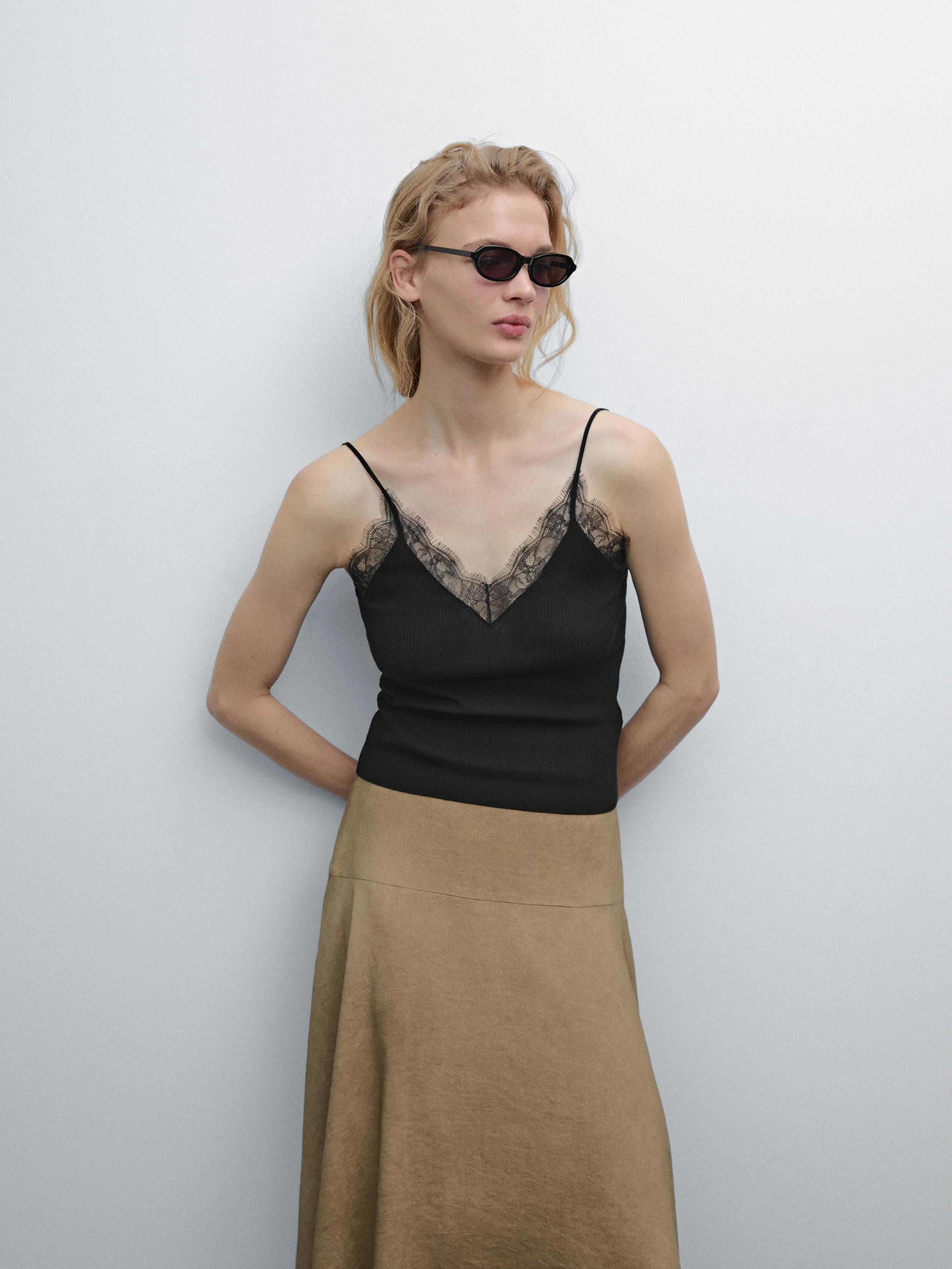 Lace-trimmed camisole top