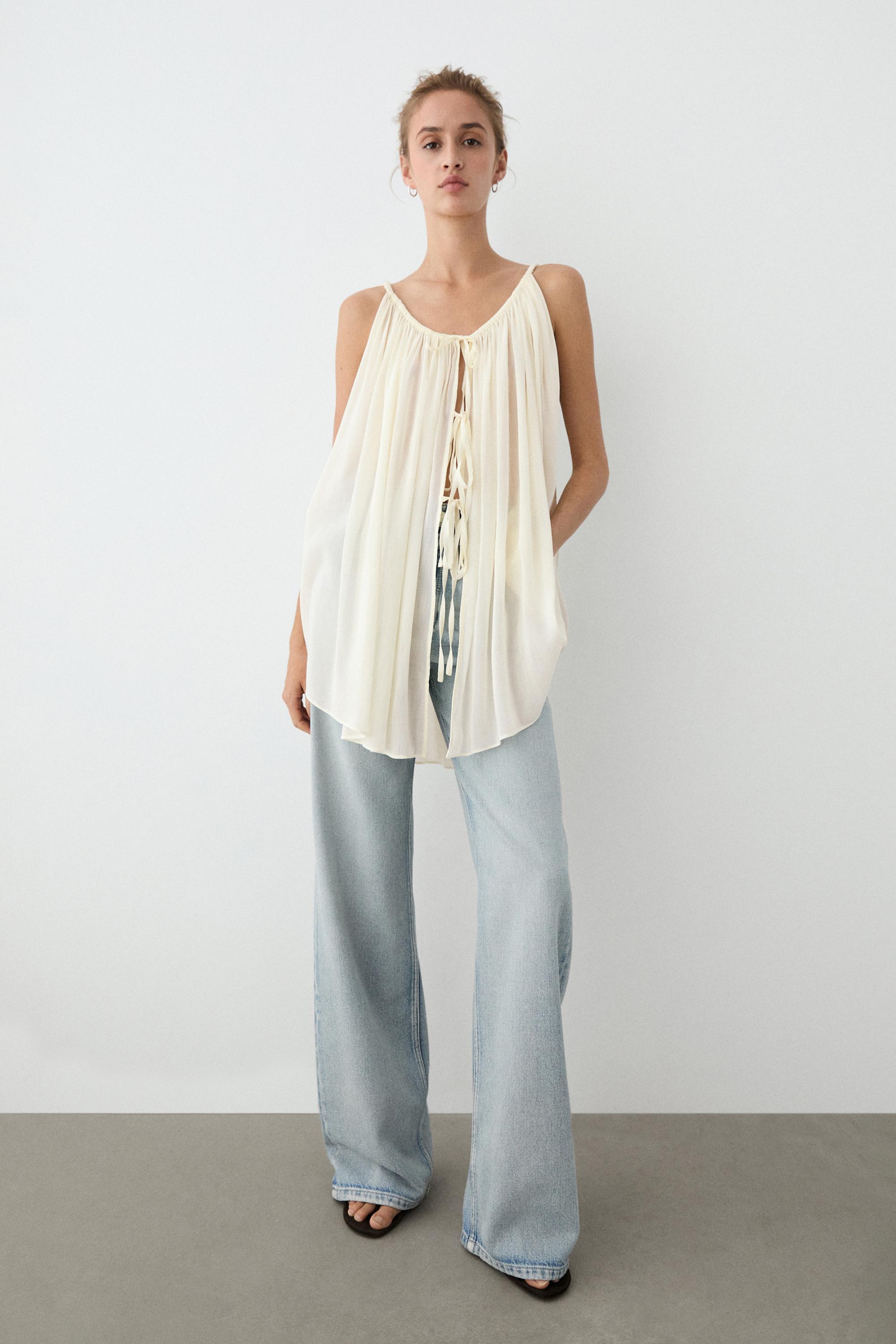 Cotton cupro blend camisole with bow details — CREAM