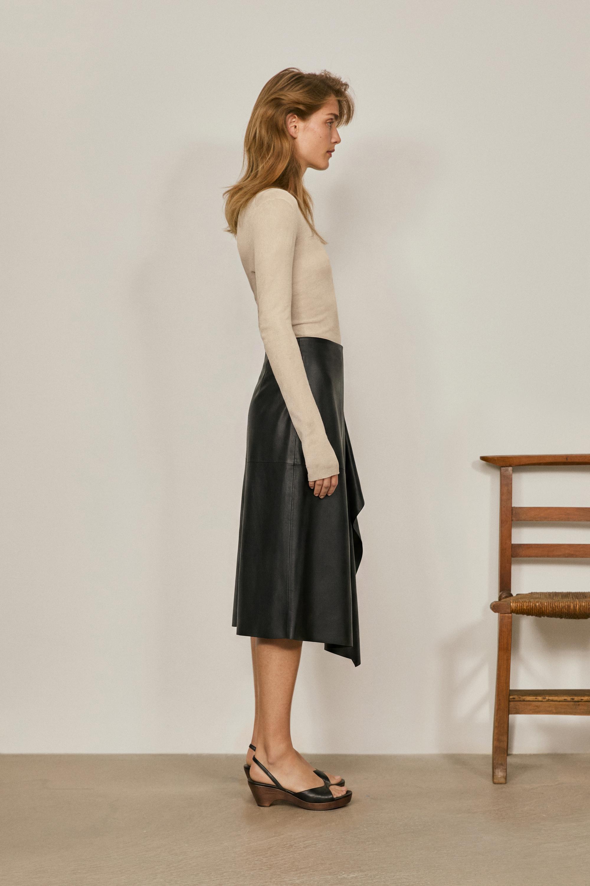 Nappa leather midi skirt - LIMITED EDITION — BLACK