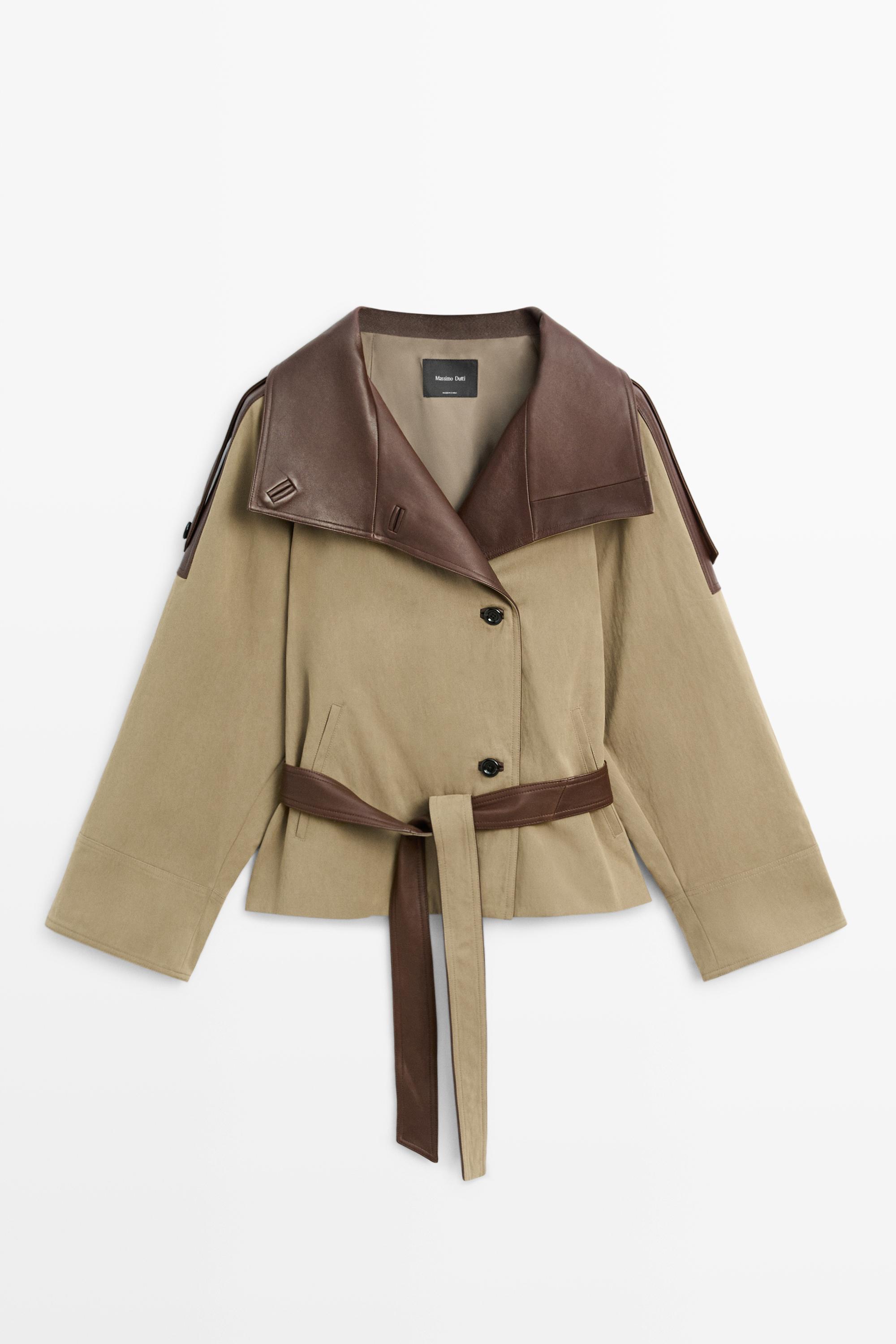 Veste courte combinée en cuir
