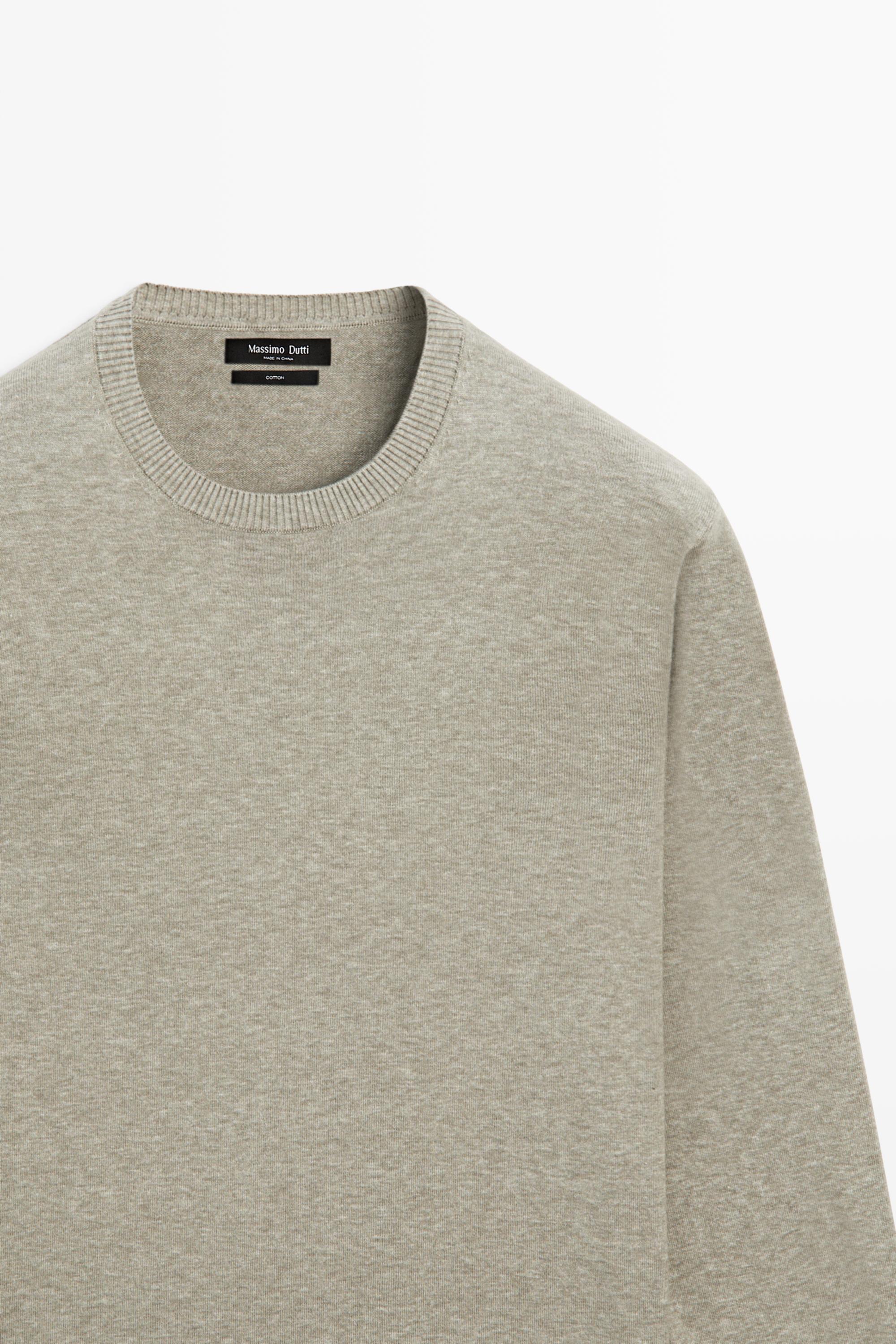 Knit 100% cotton crew neck sweater — Greyish green