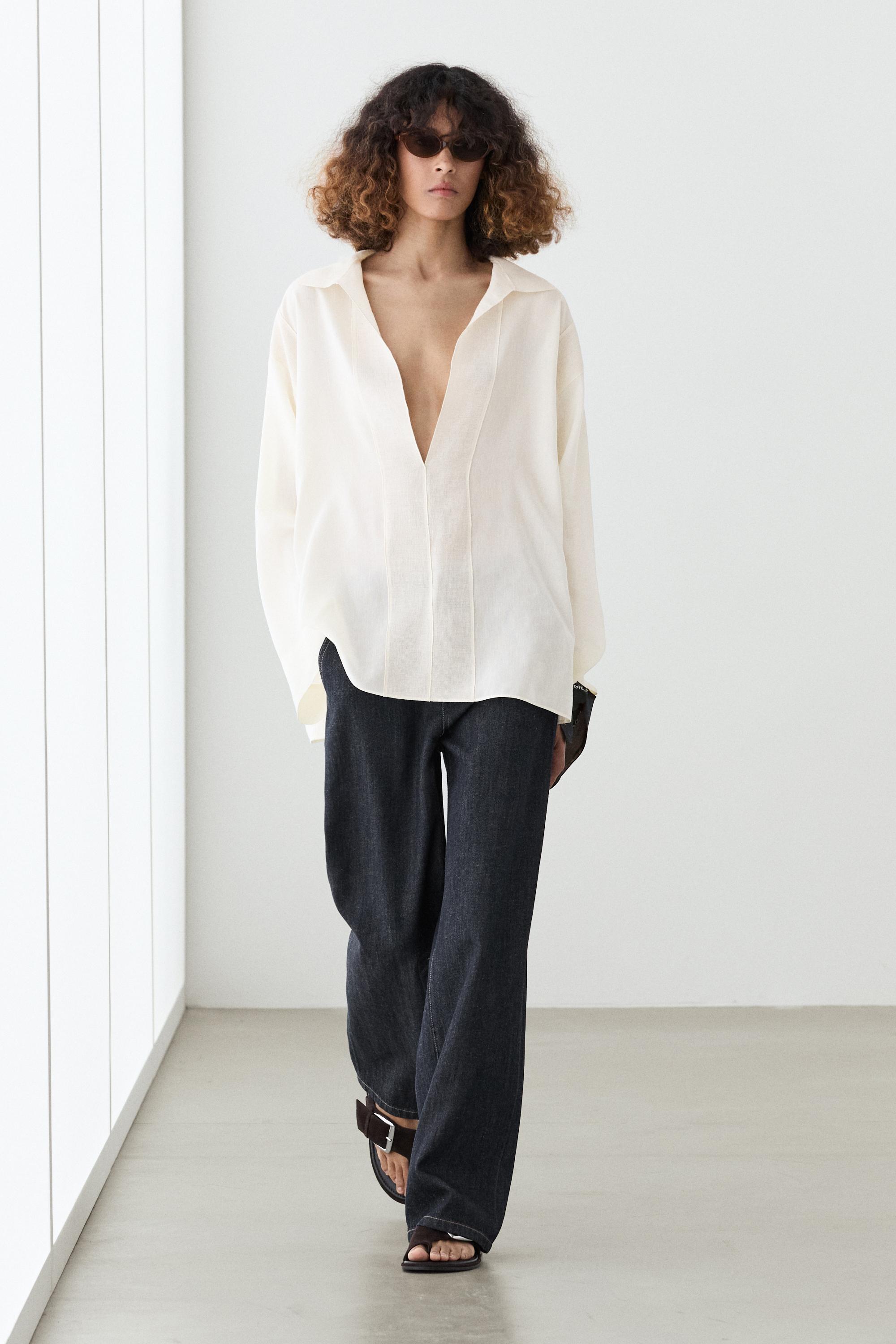Flowing blouse with seam details — CREAM