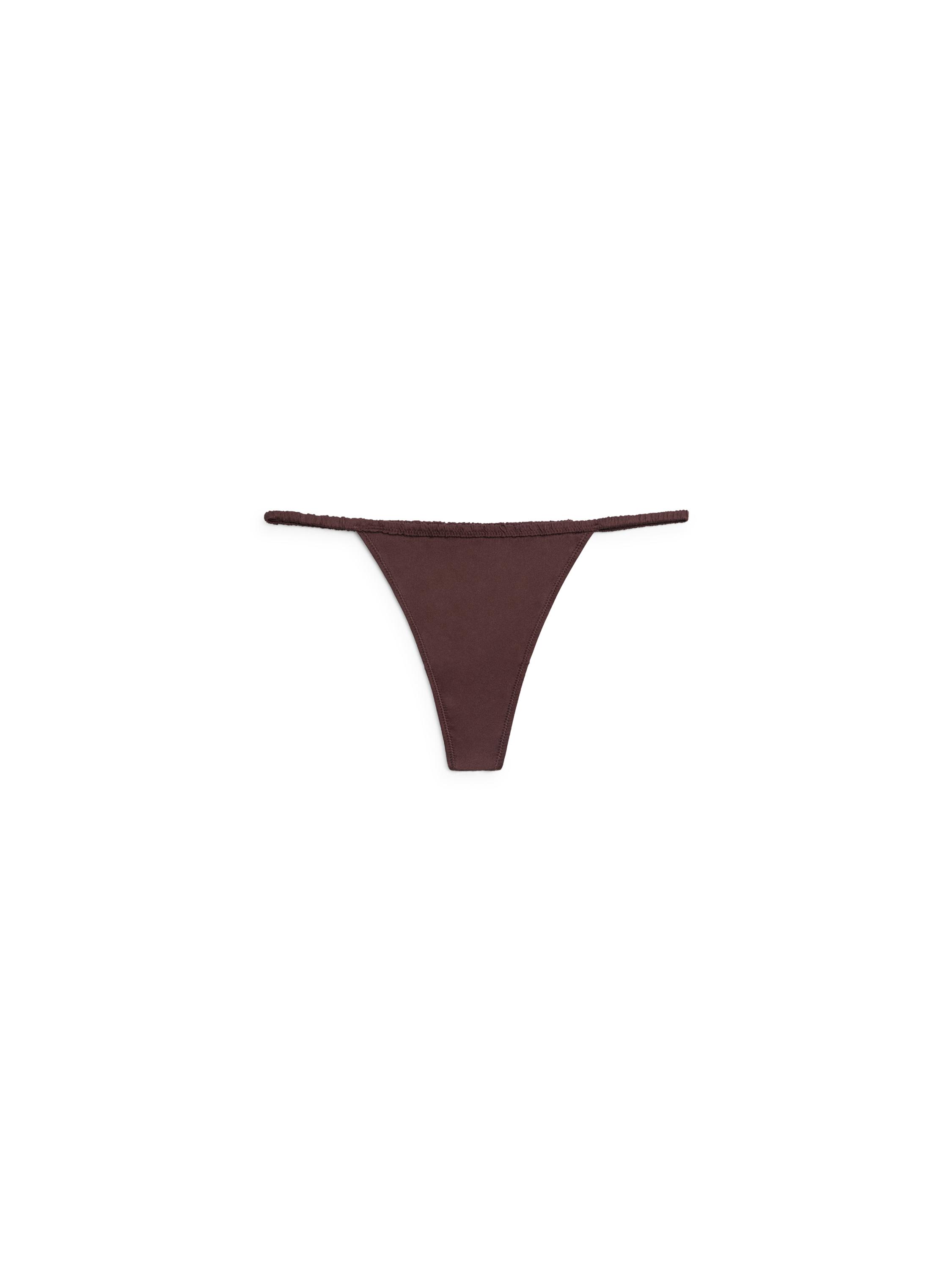 Silk thong with lace detail — BROWN