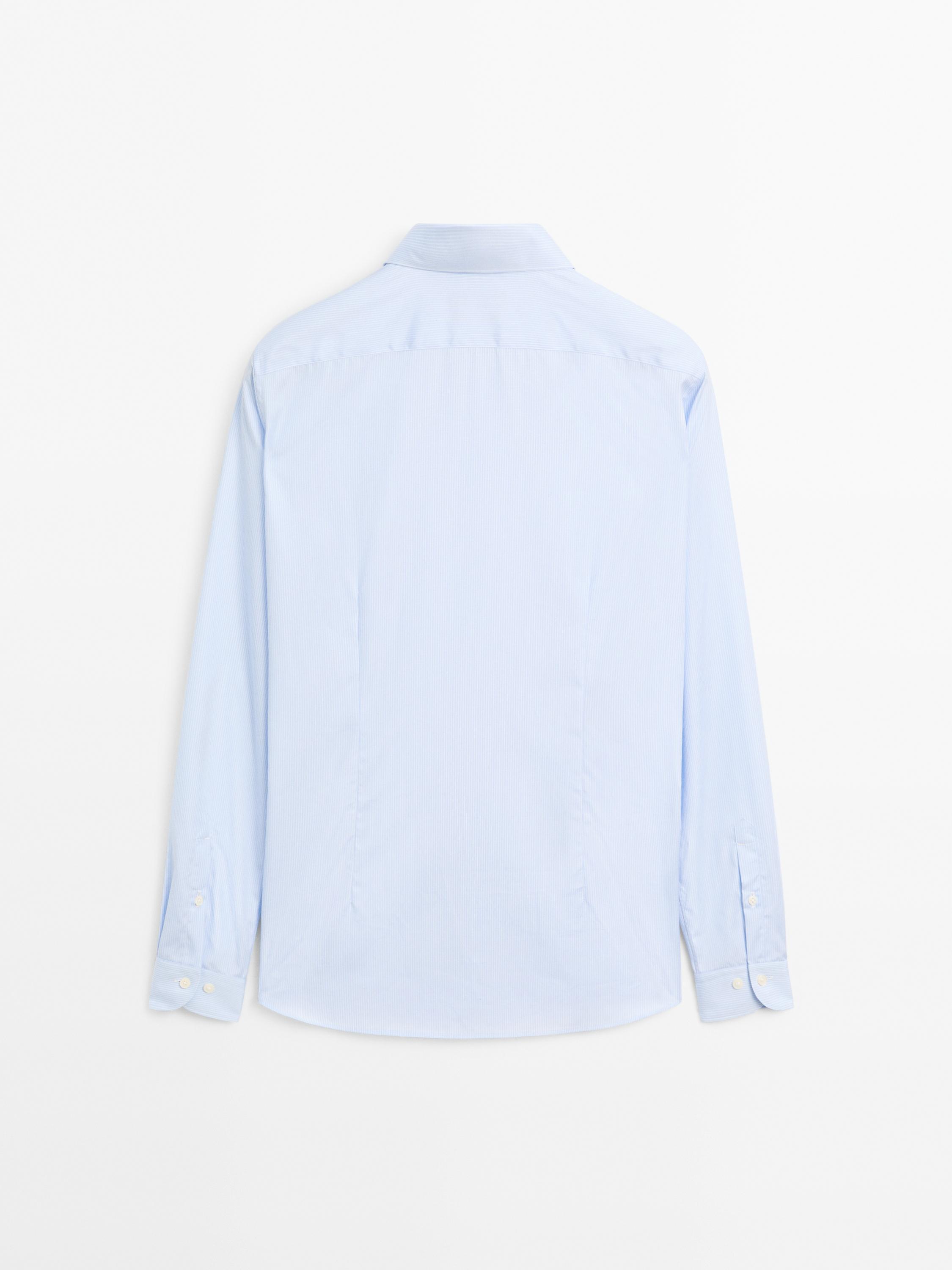 Camisa às riscas slim fit 100% algodão