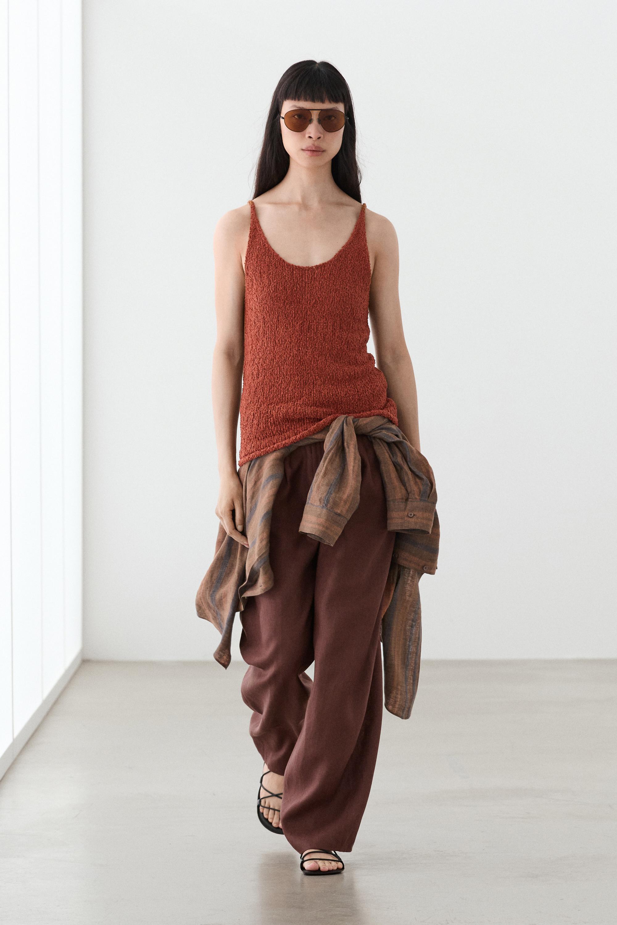 Top de alças com estrutura em mistura de algodão