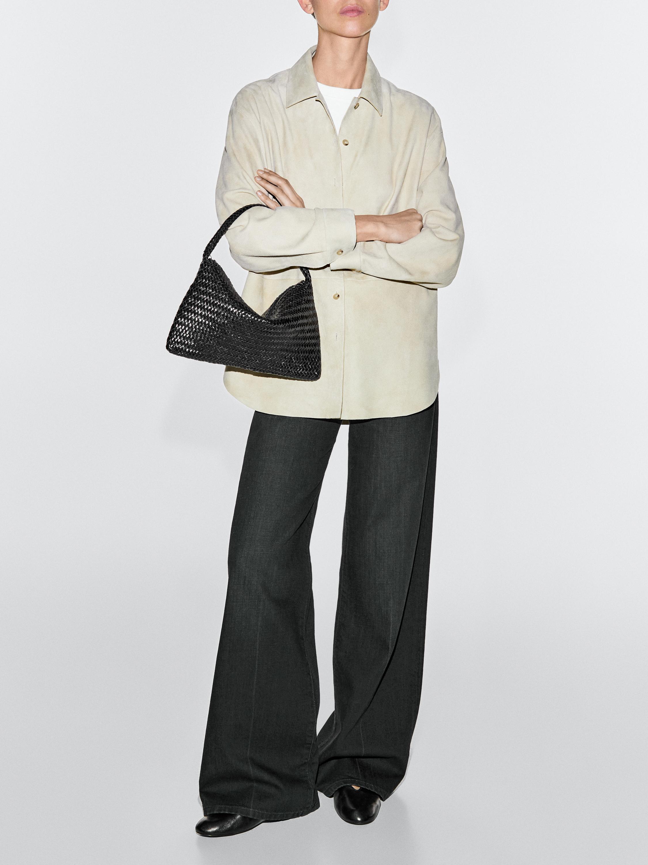 Small braided leather shoulder bag