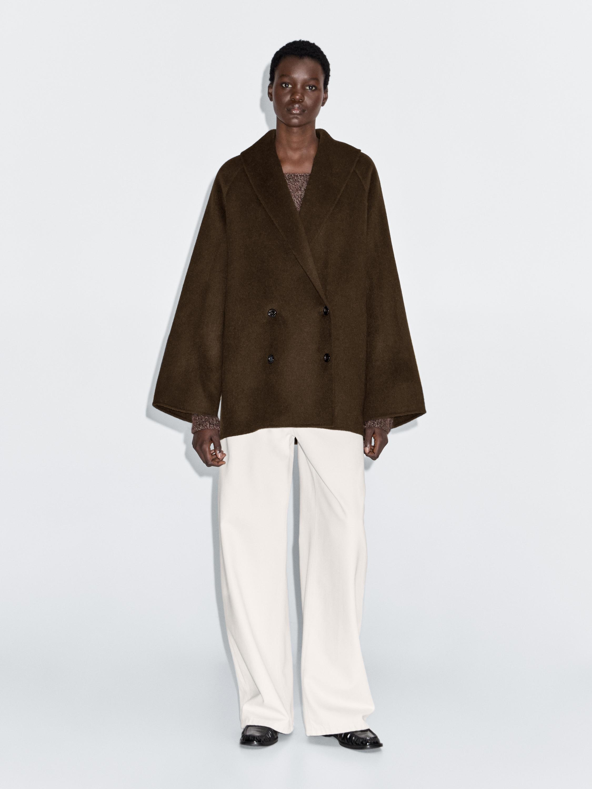 Manteau cache-cœur col smoking en laine mélangée