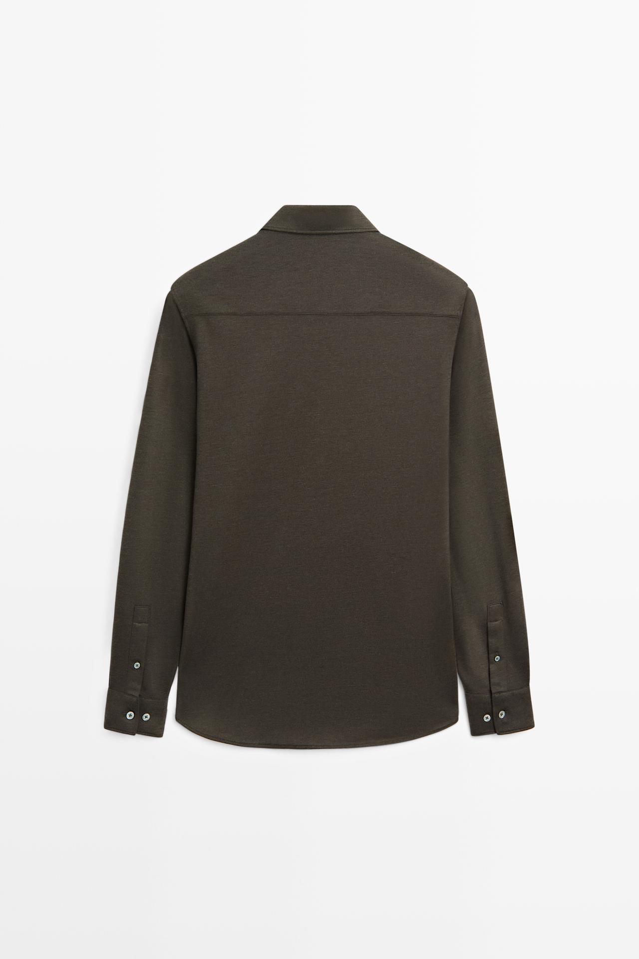 Stretch slim fit cotton shirt — BROWN