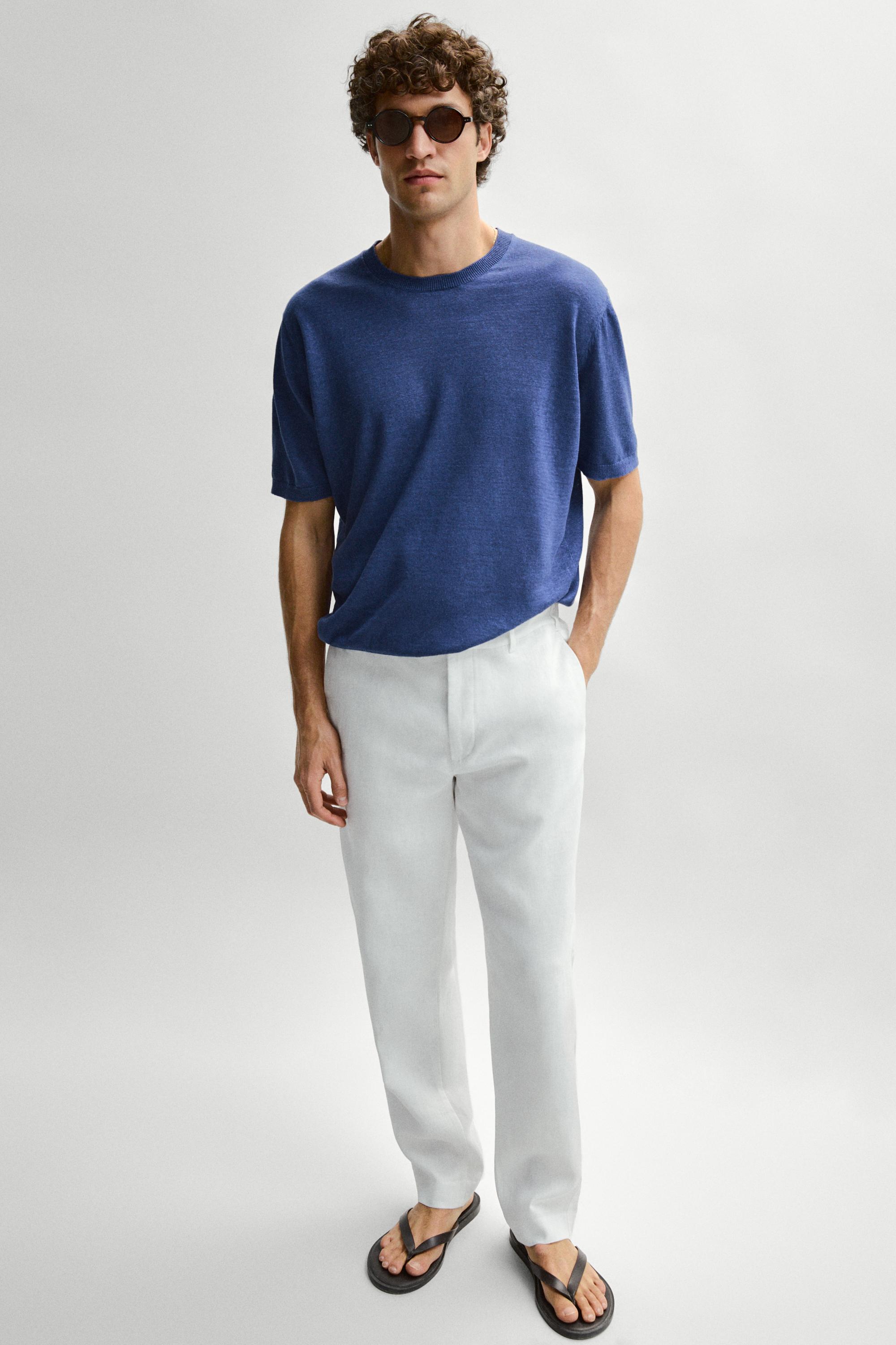 Lightweight 100% linen knit T-shirt — BLUISH