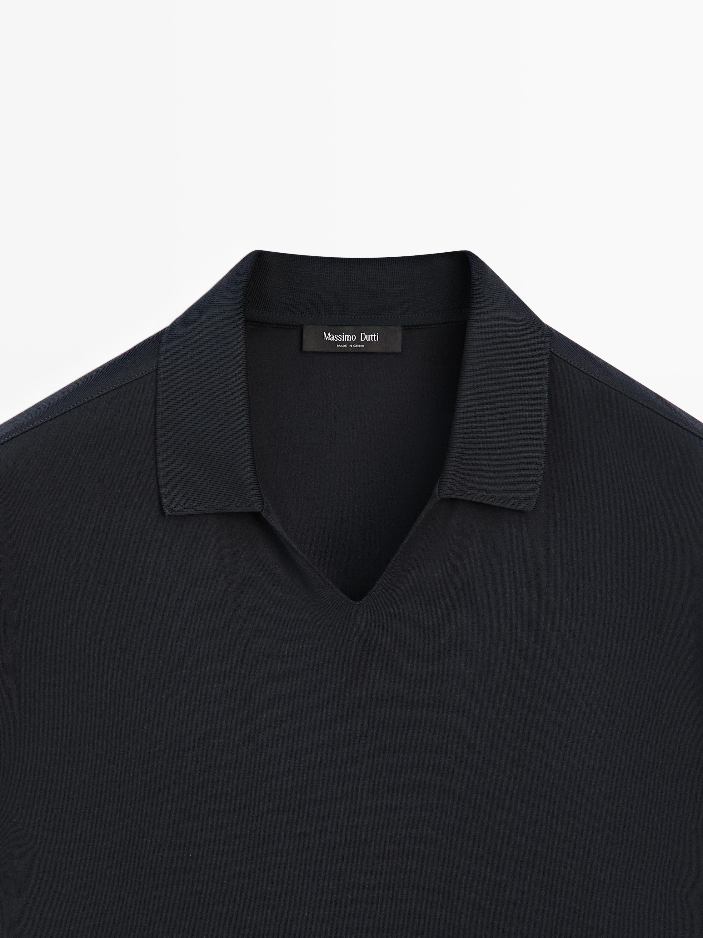Cotton V-neck polo shirt — NAVY BLUE