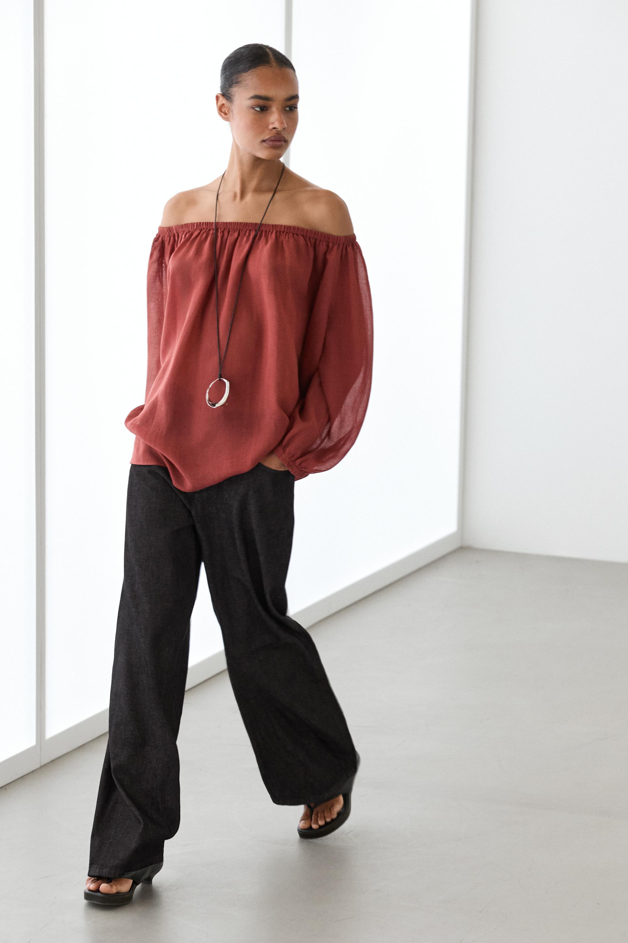 Camisa fluida decote barco