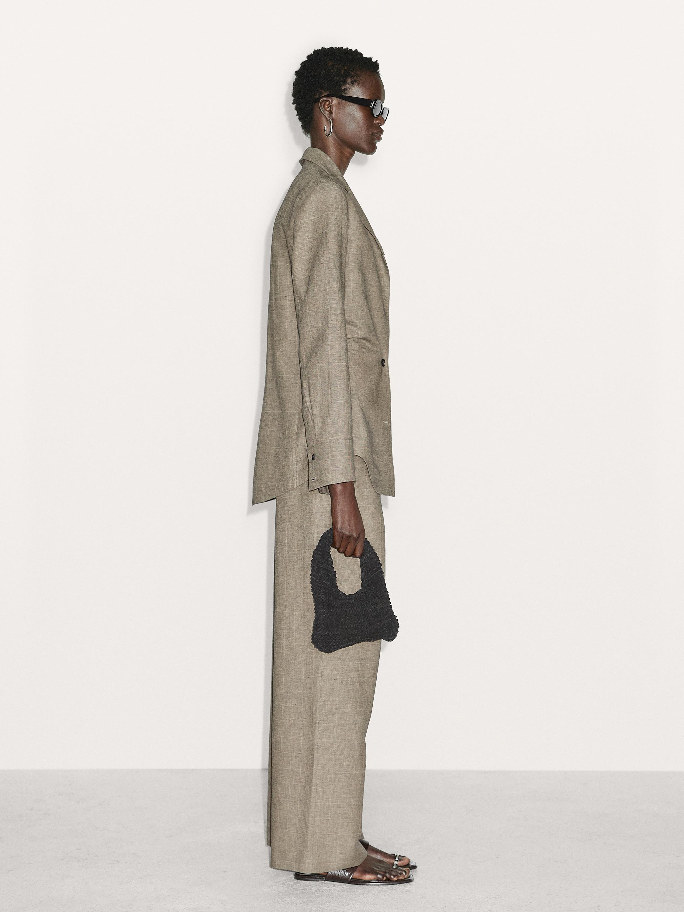 Pantaloni dritti a quadri con cotone