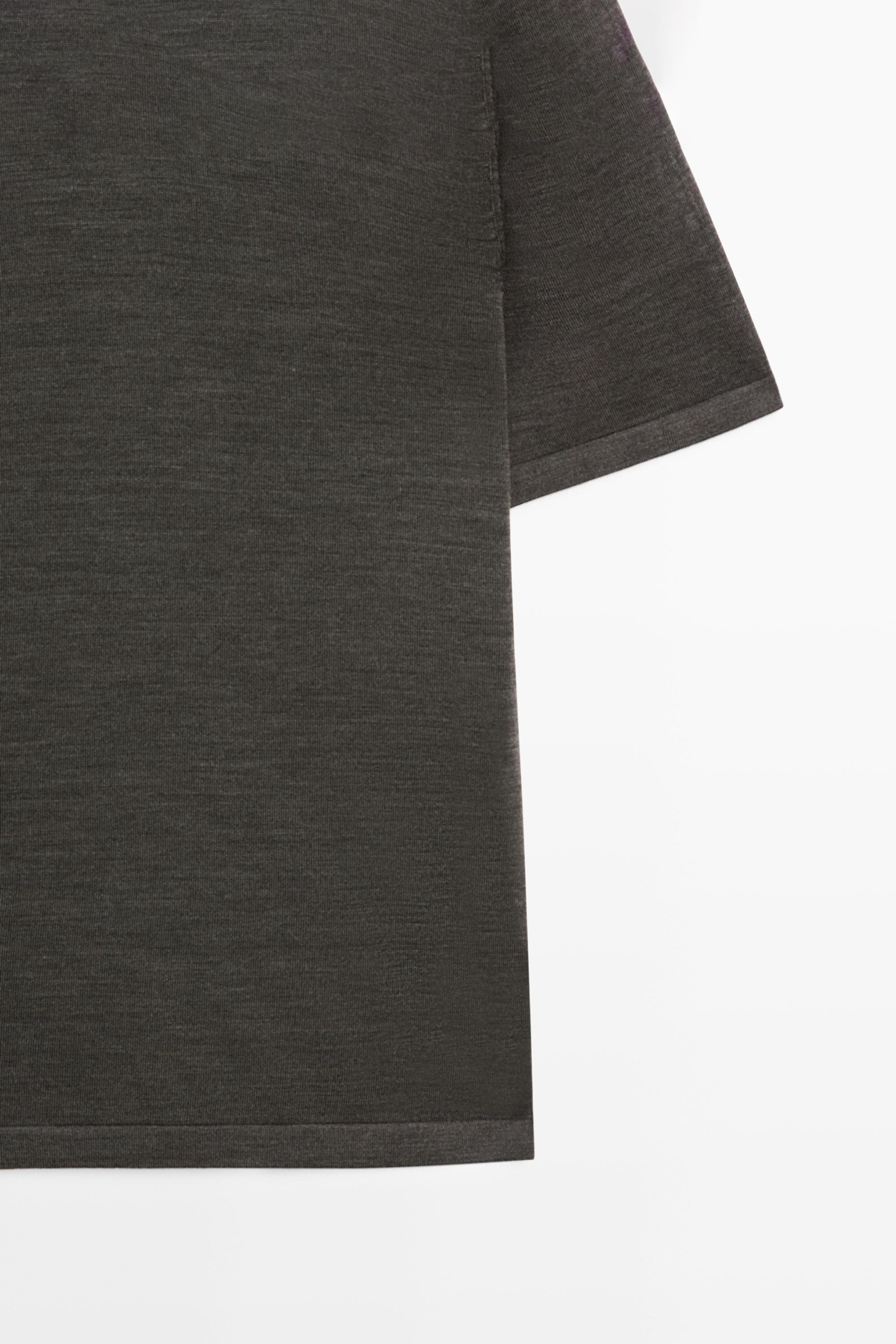 Wool-blend short-sleeve knit sweater — Greyish green