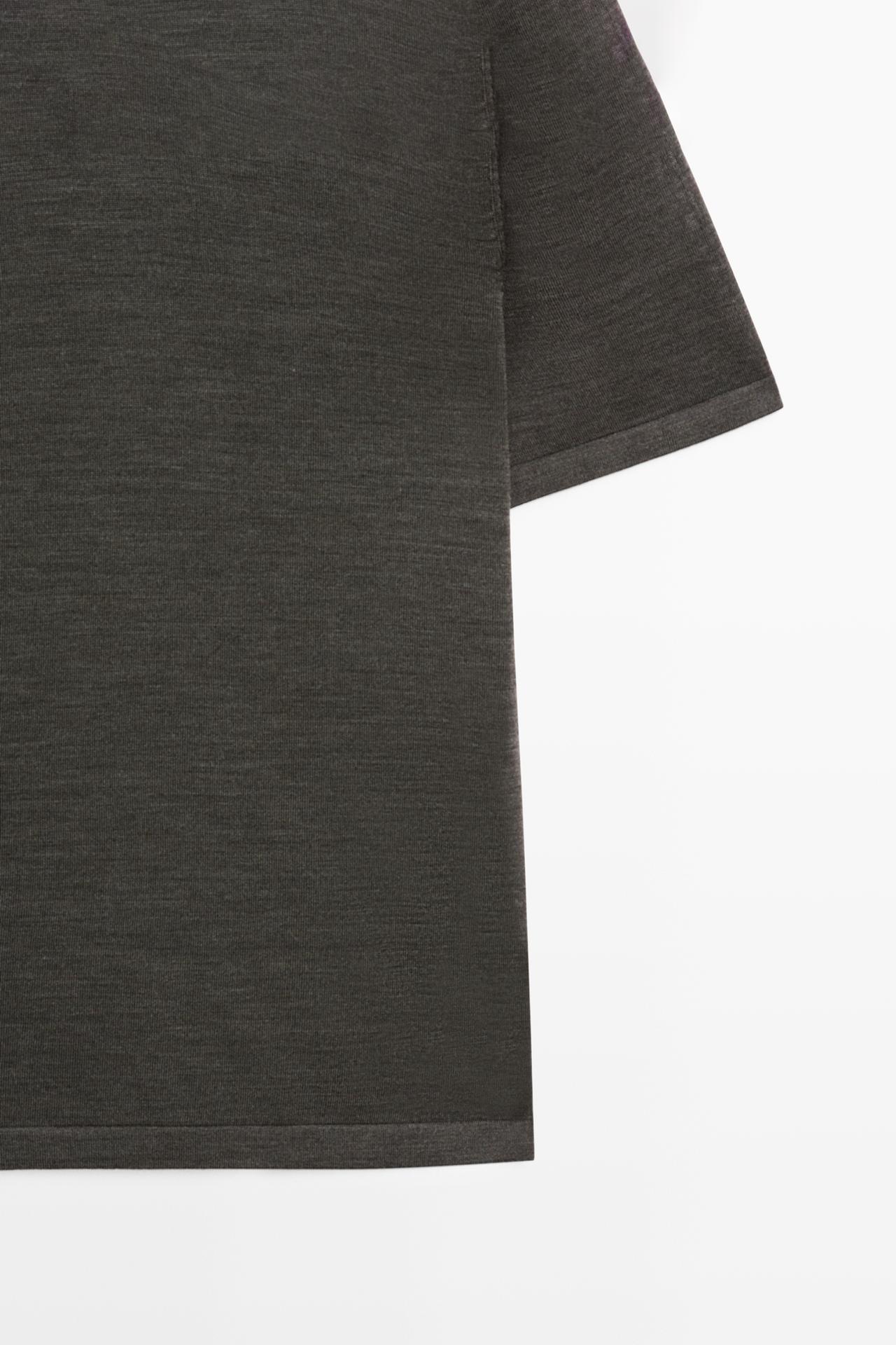 Wool-blend short-sleeve knit sweater — Greyish green