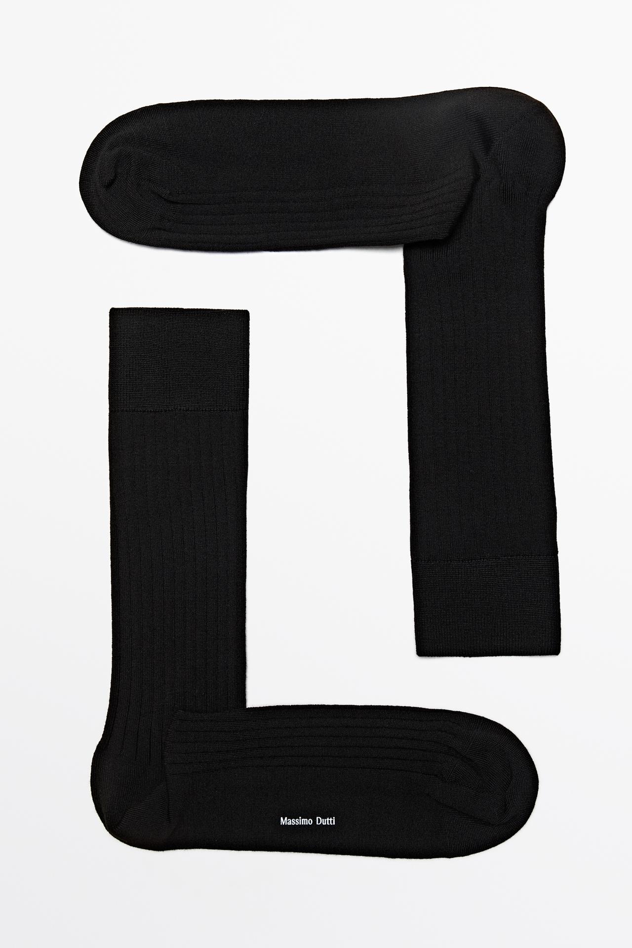 Ribbed wool blend dress socks — BLACK
