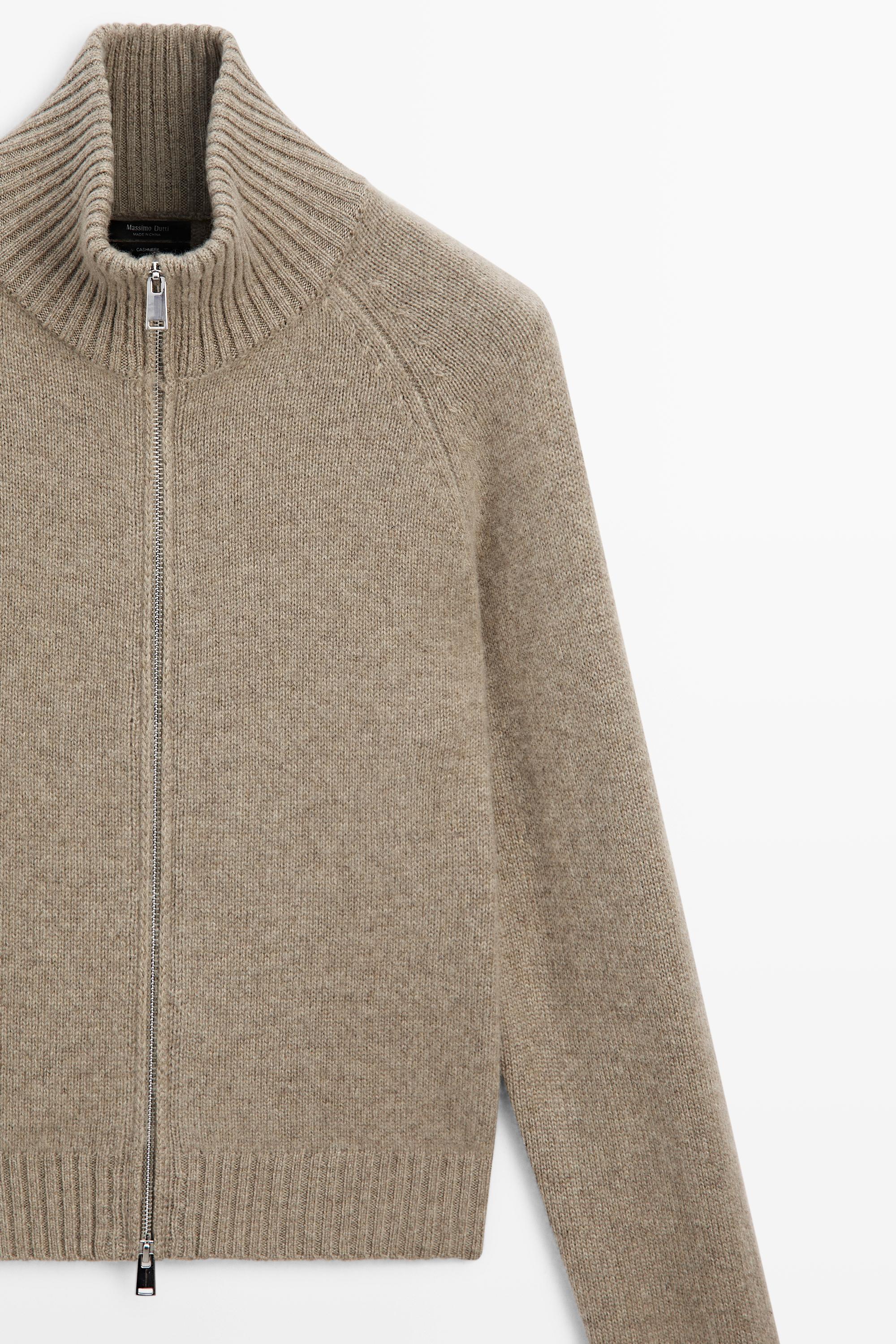 100% cashmere zip knit cardigan — TAUPE GREY