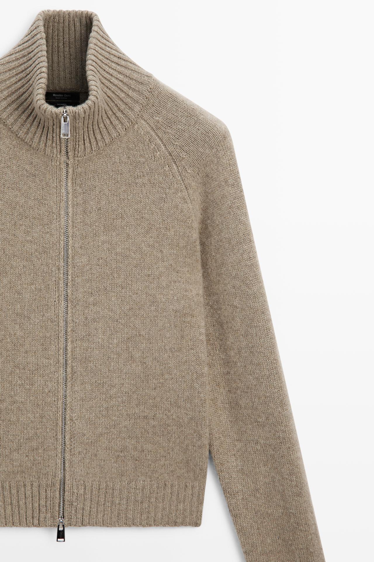 100% cashmere zip knit cardigan — TAUPE GREY